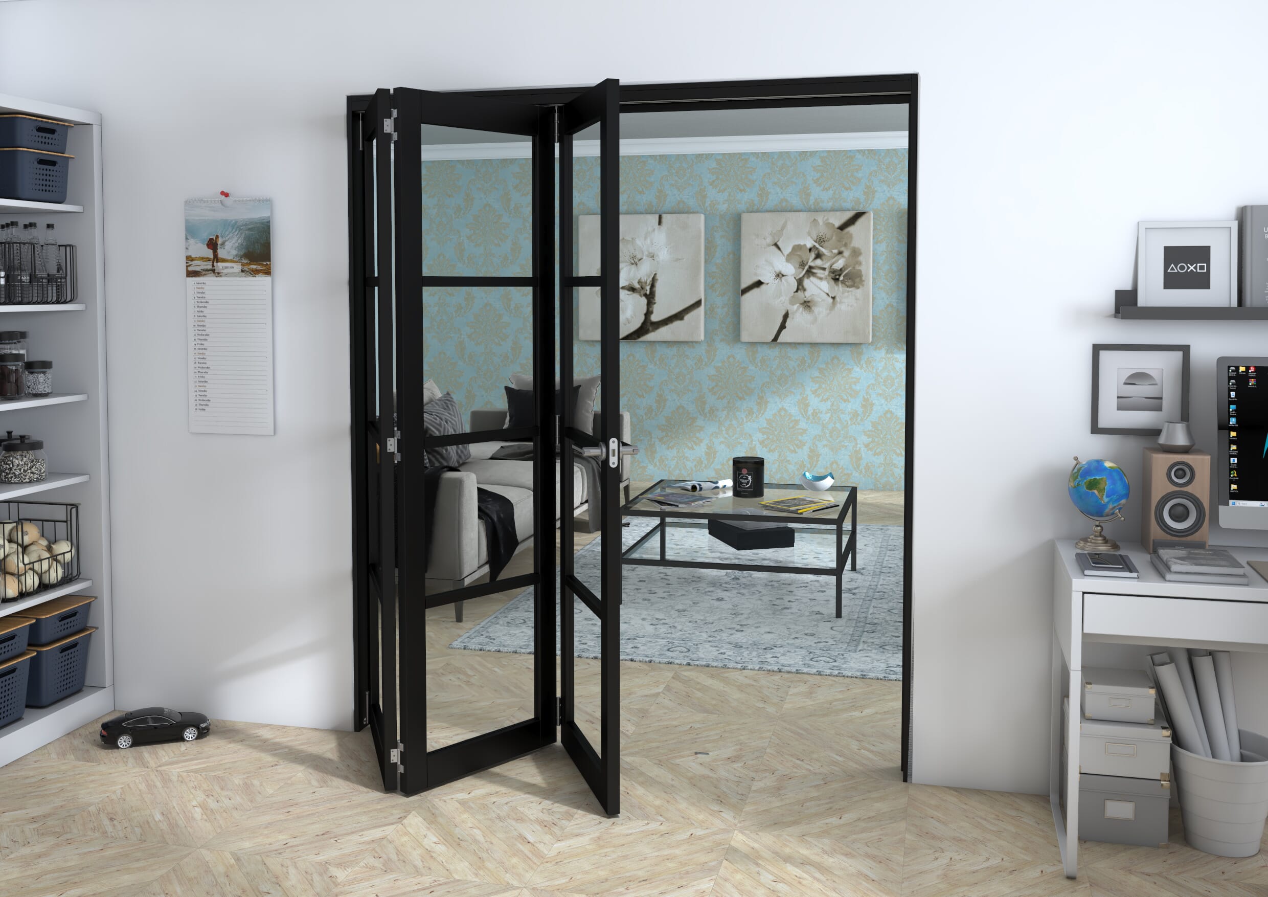 Black Kensington 4L 3 Door Roomfold Grande 1800mm (6ft) 3 + 0 Set