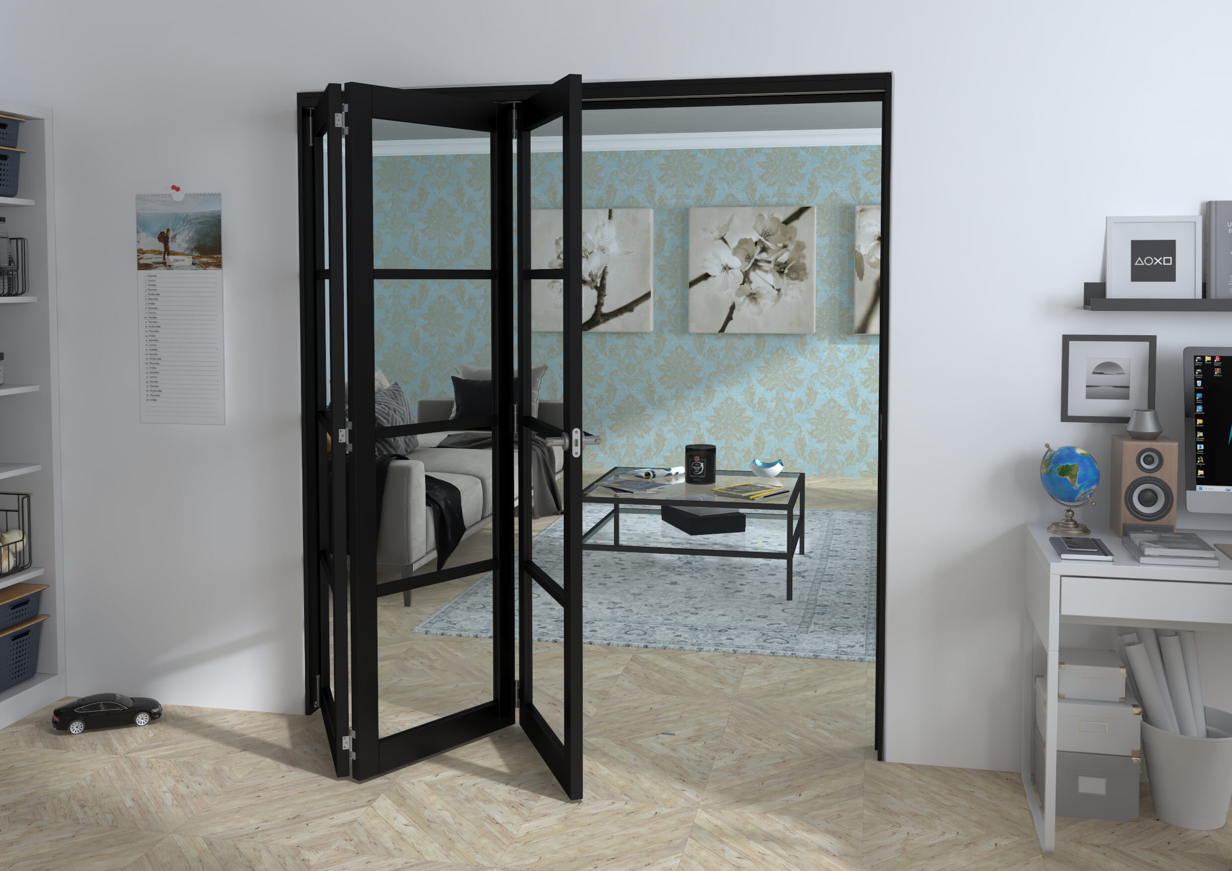 Black Kensington 4L 3 Door Roomfold Grande (3 + 0 x 610mm Doors)
