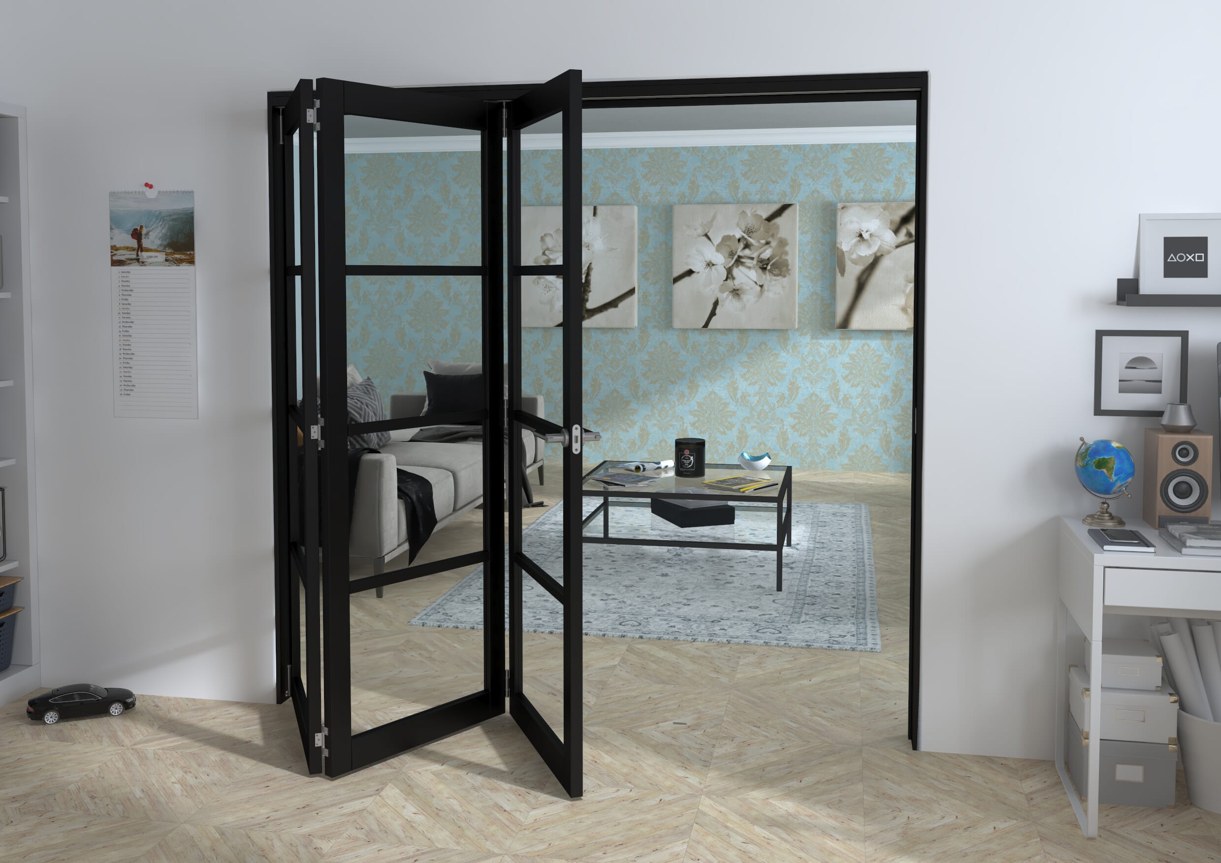 Black Kensington 4L 3 Door Roomfold Grande (3 + 0 x 686mm Doors)
