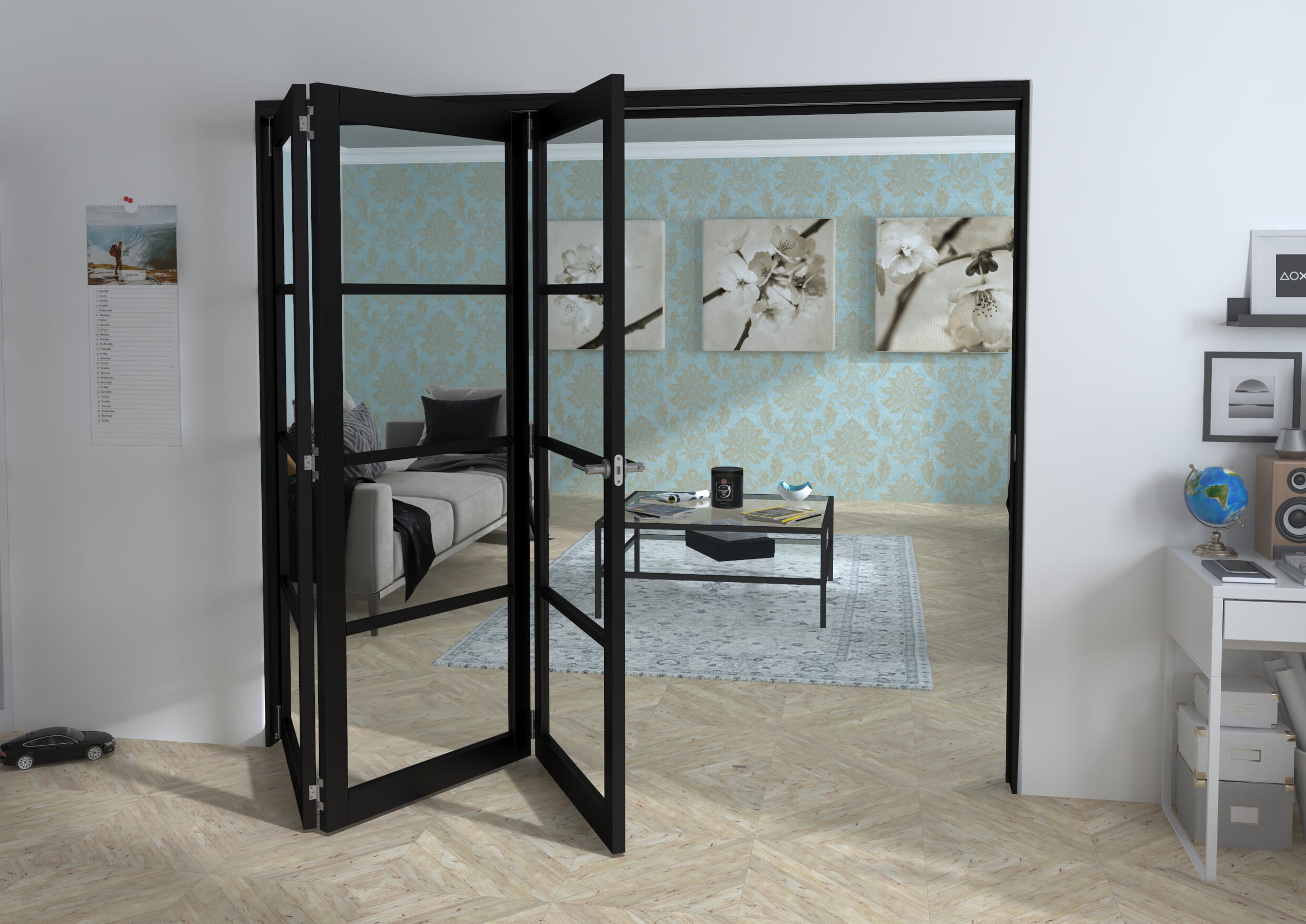 Black Kensington 4L 3 Door Roomfold Grande (3 + 0 x 762mm Doors)