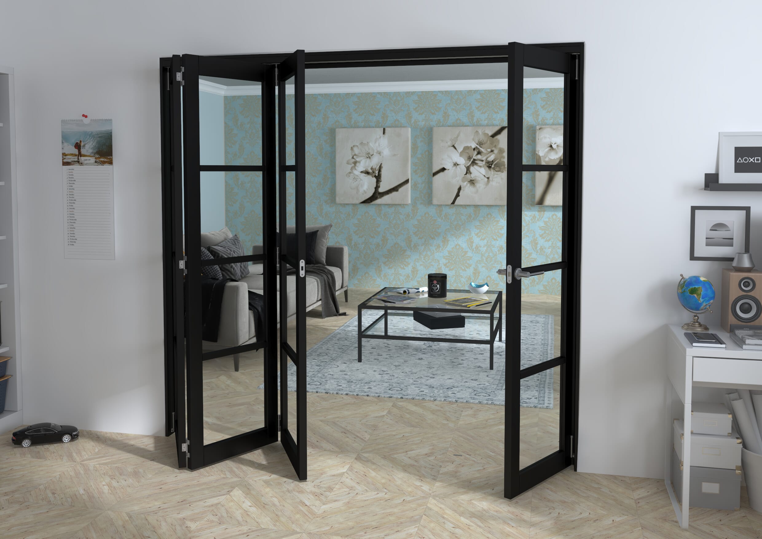 Black Kensington 4L 4 Door Roomfold Grande (3 + 1 x 533mm Doors)