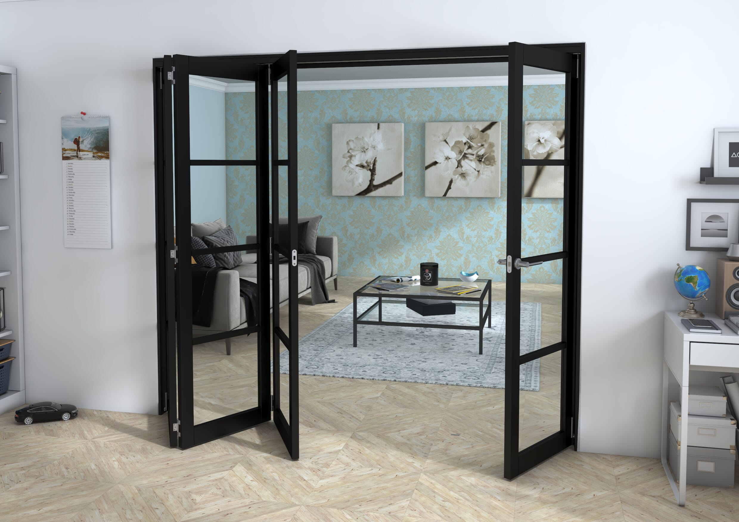 Black Kensington 4L 4 Door Roomfold Grande 2400mm (8ft) 3 + 1 Set