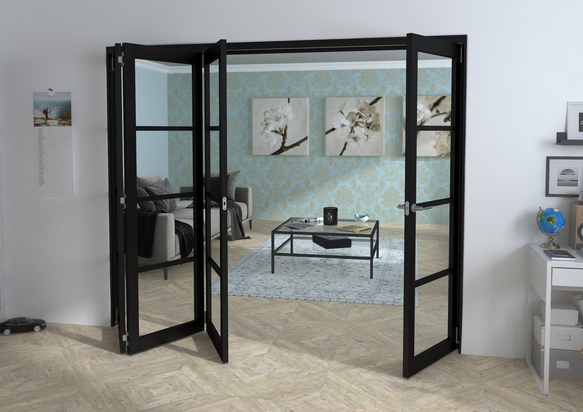 Black Kensington 4L 4 Door Roomfold Grande (3 + 1 x 610mm Doors)