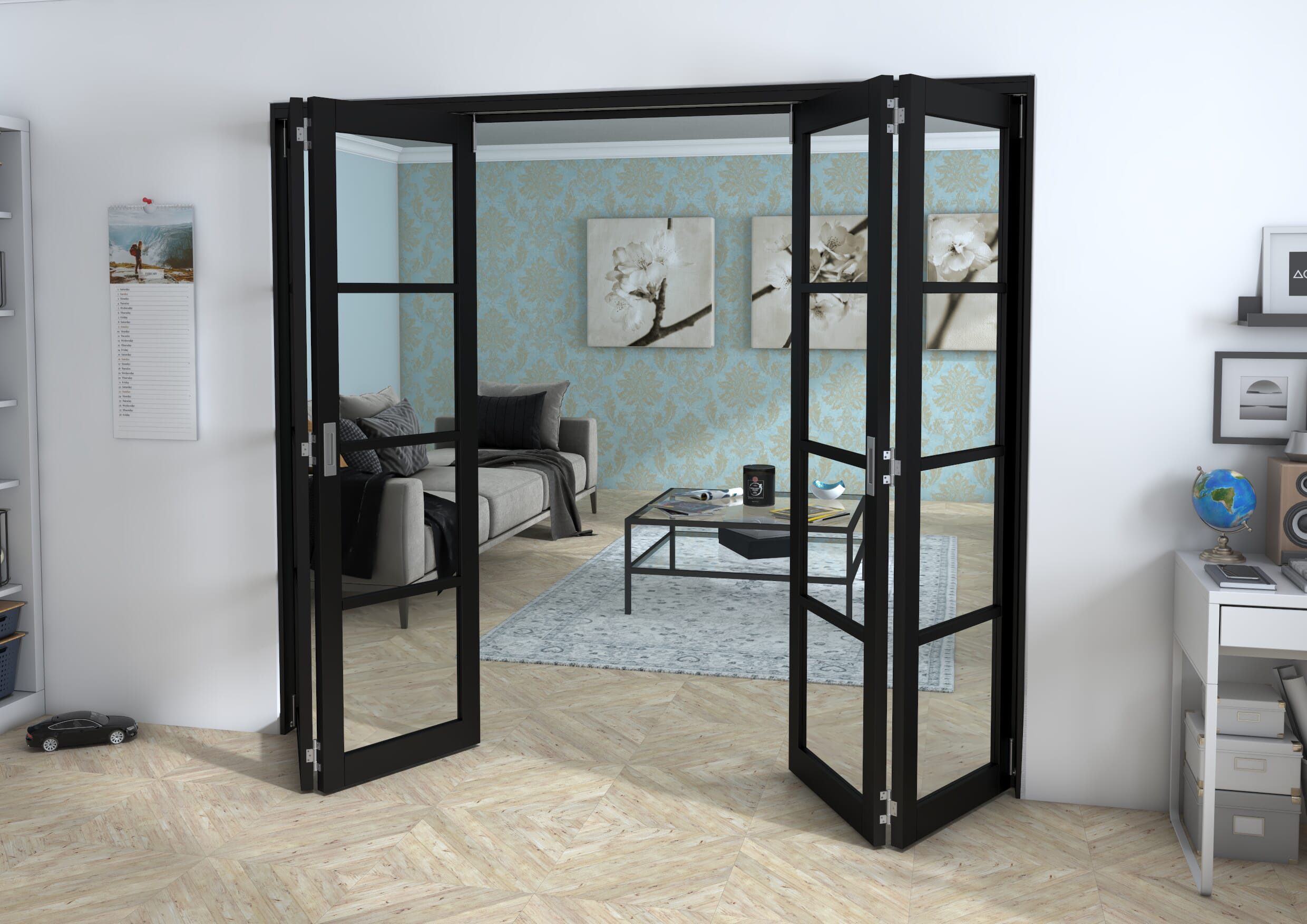 Black Kensington 4L 4 Door Roomfold Grande 2400mm (8ft) 2 + 2 Set