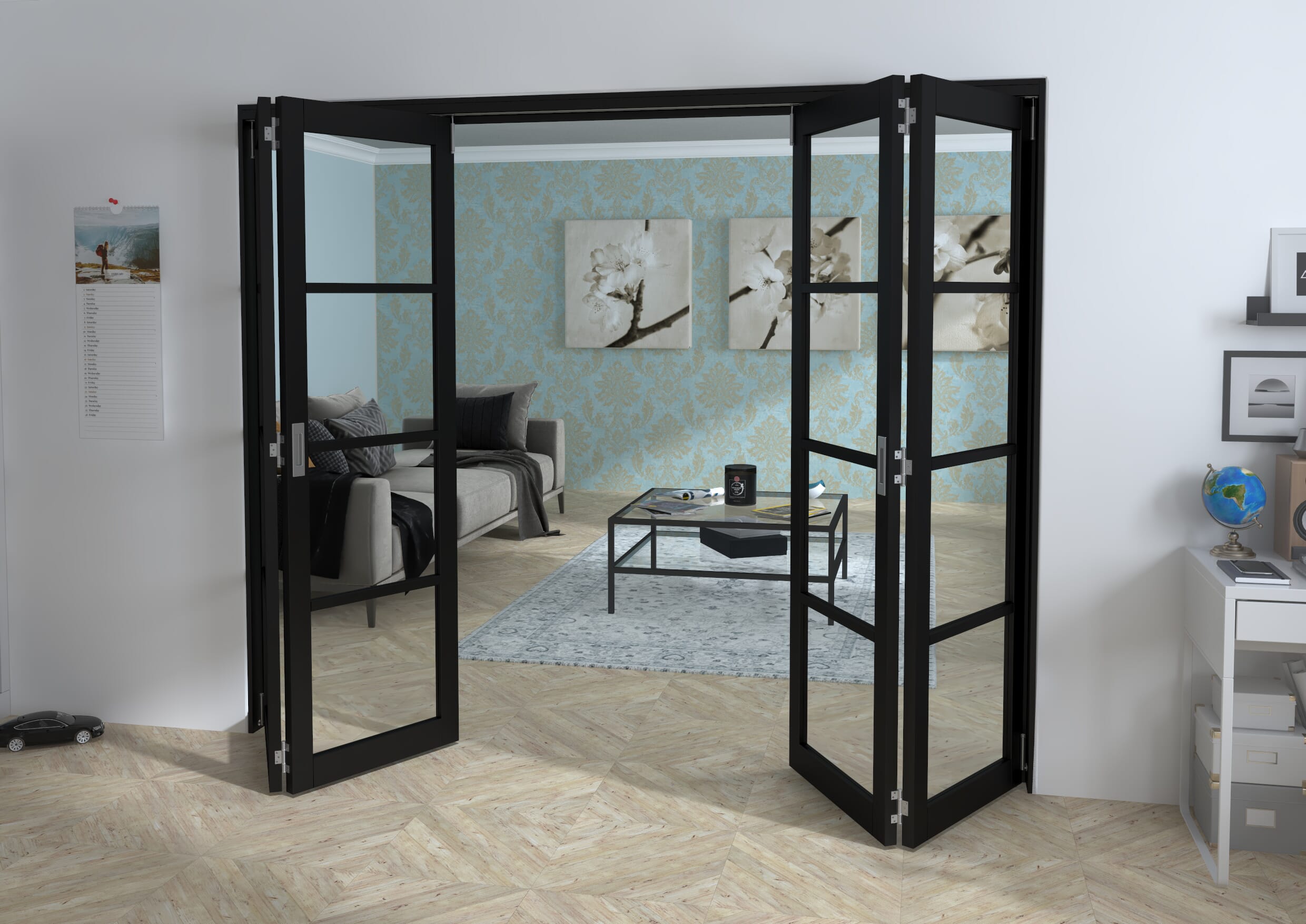 Black Kensington 4L 4 Door Roomfold Grande (2 + 2 x 610mm Doors)
