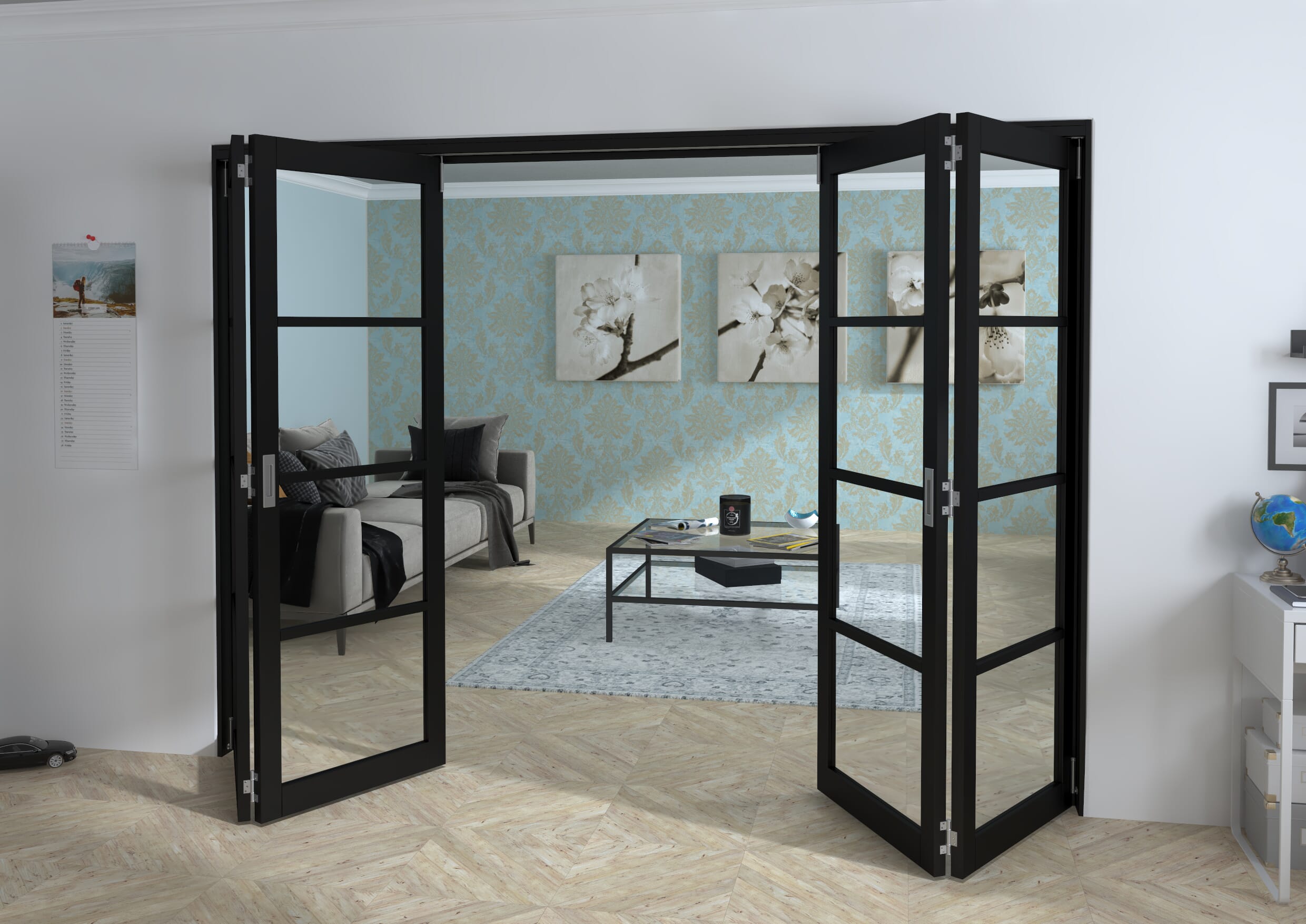 Black Kensington 4L 4 Door Roomfold Grande (2 + 2 x 686mm Doors)