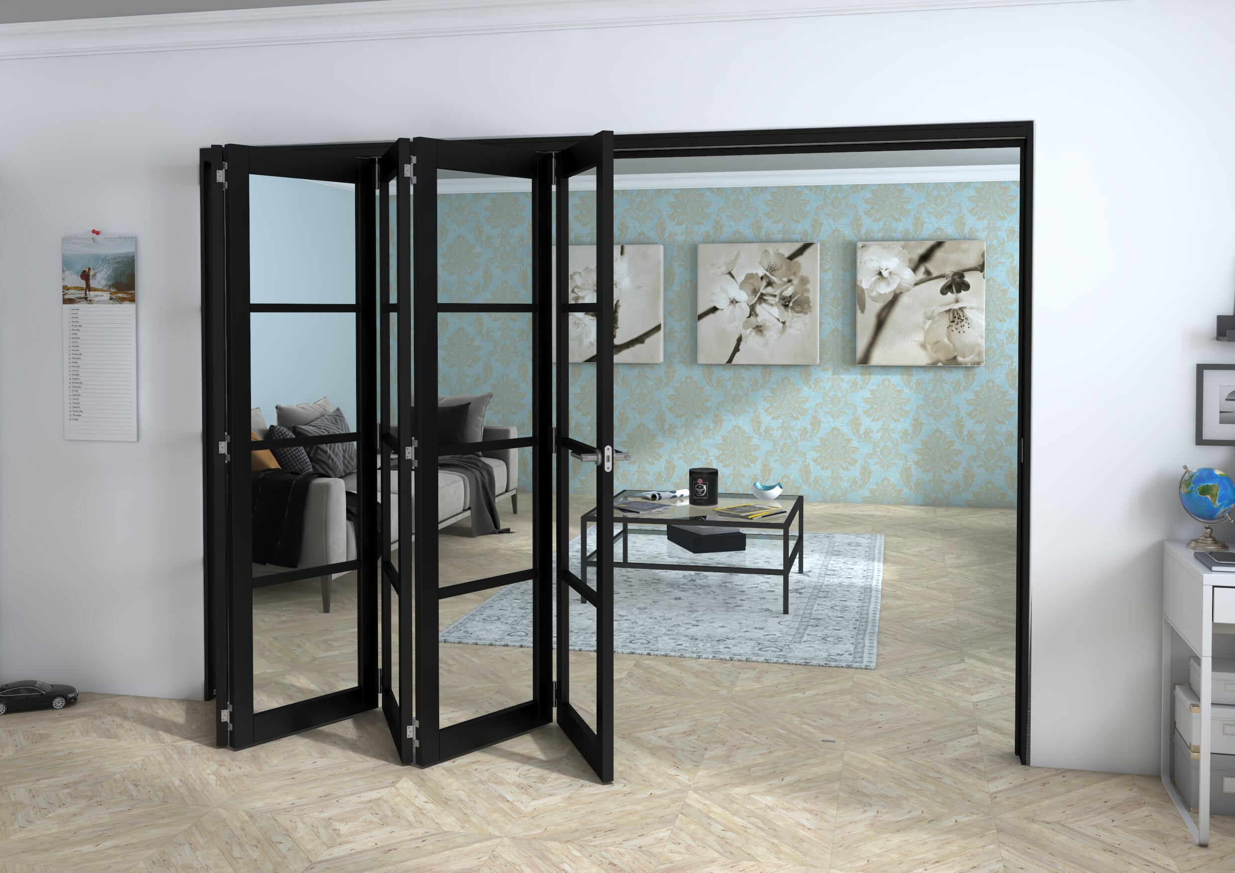 Black Kensington 4L 5 Door Roomfold Grande 3000mm (10ft) 5 + 0 Set