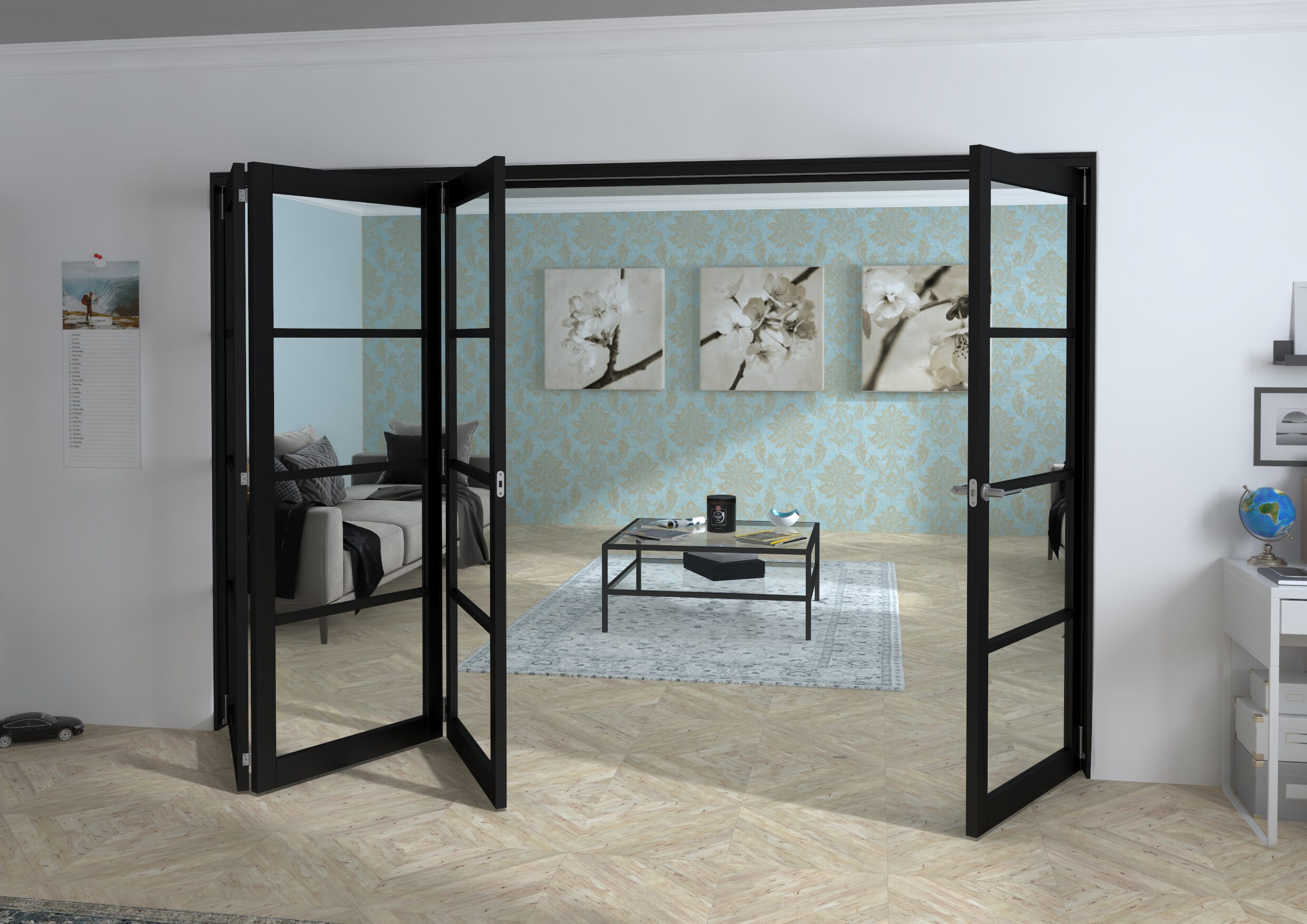 Black Kensington 4L 4 Door Roomfold Grande (3 + 1 x 762mm Doors)