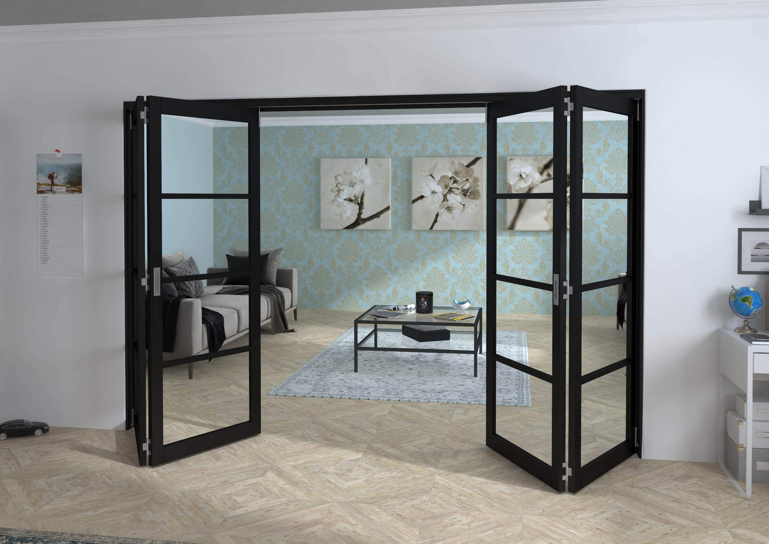 Black Kensington 4L 4 Door Roomfold Grande (2 + 2 x 762mm Doors)