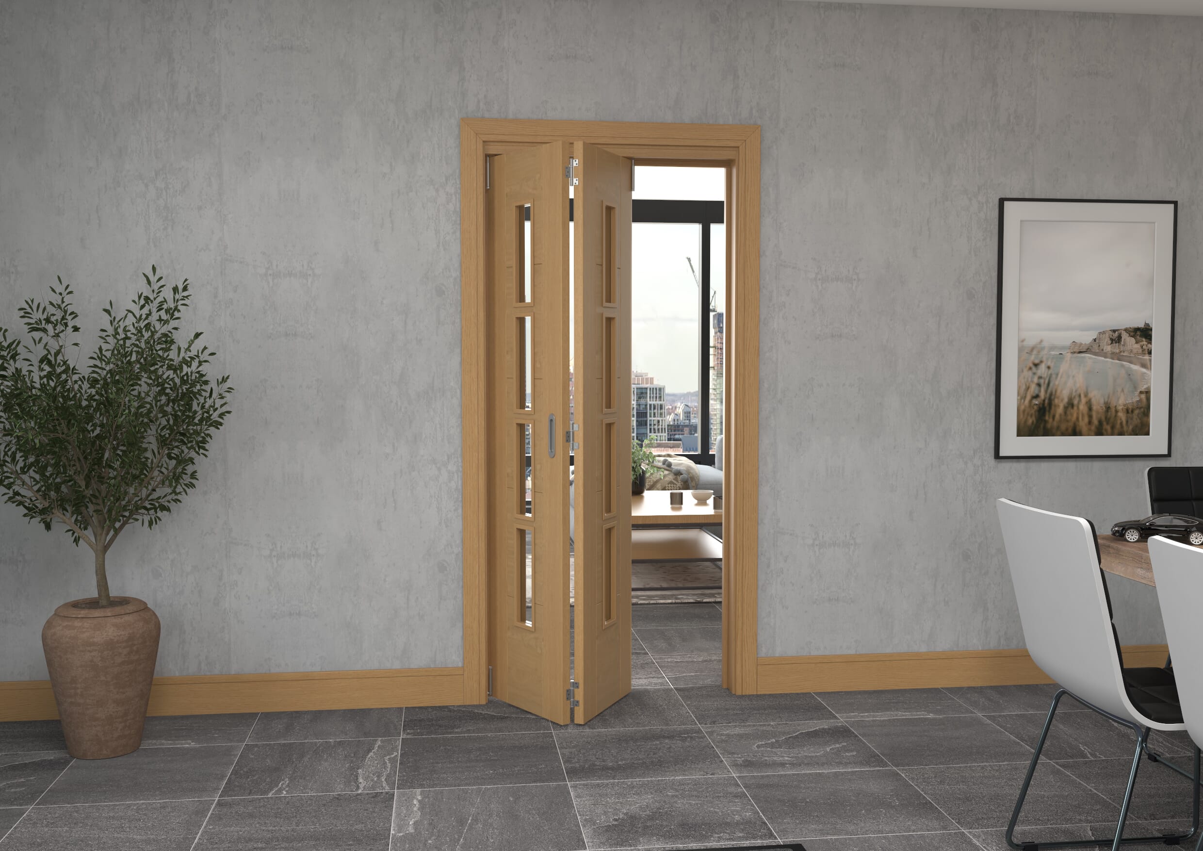 Iseo Oak 4 Light Clear 2 Door Roomfold Grande (2 + 0 x 457mm Doors)