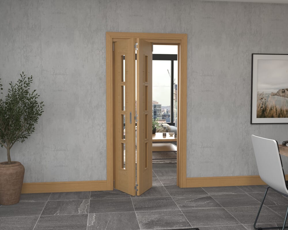 Iseo Oak 4 Light Clear 2 Door Roomfold Grande (2 + 0 x 457mm Doors)