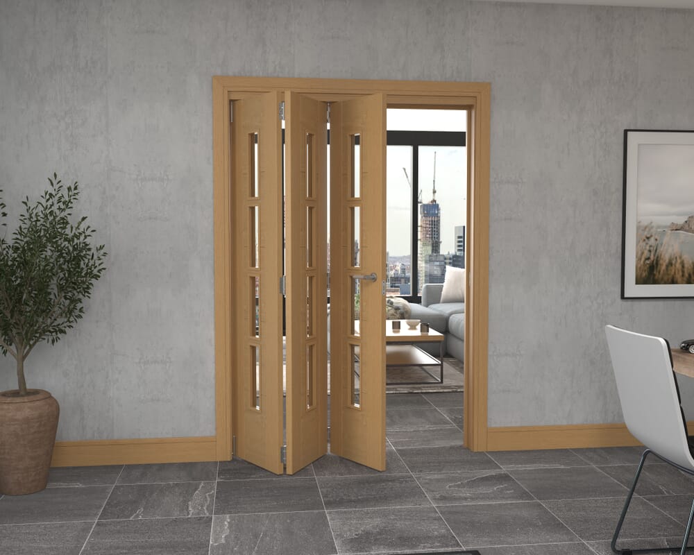 Iseo Oak 4 Light Clear 3 Door Roomfold Grande (3 + 0 x 457mm Doors)