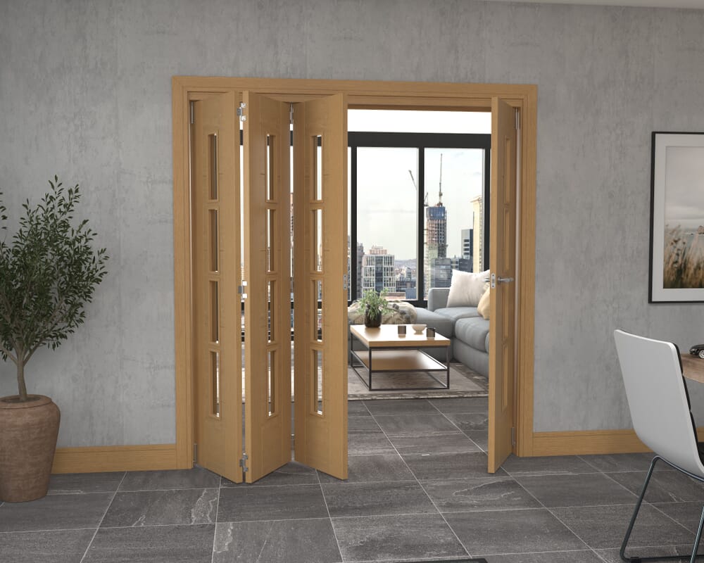 Iseo Oak 4 Light Clear 4 Door Roomfold Grande (3 + 1 x 457mm Doors)