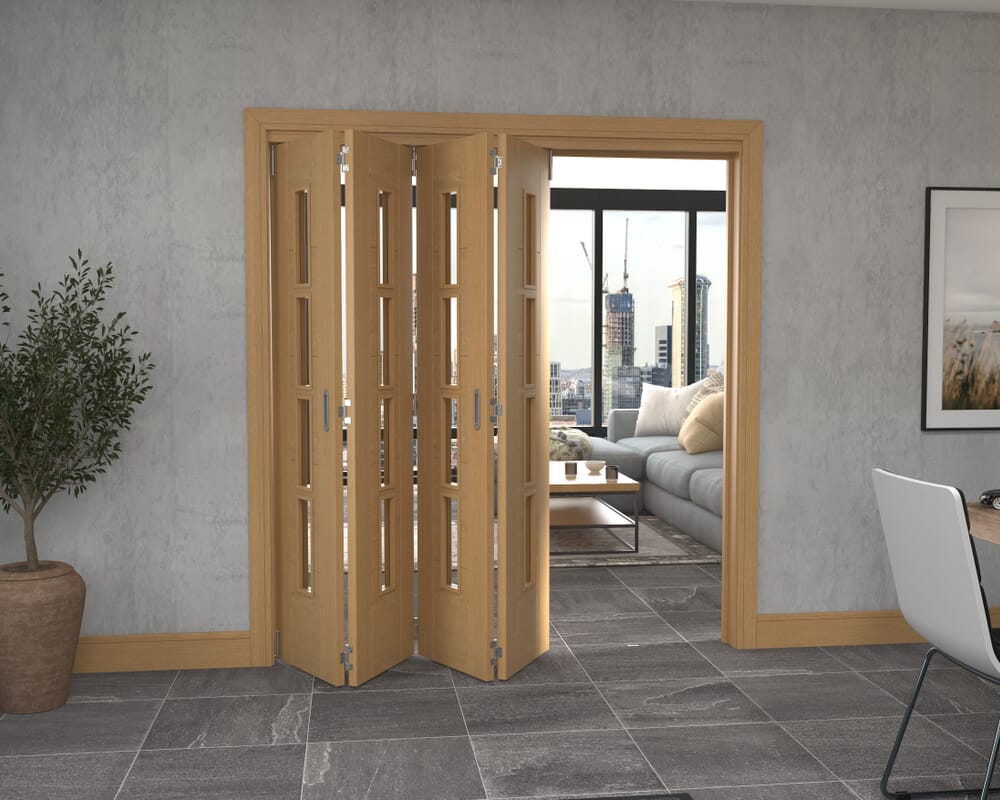 Iseo Oak 4 Light Clear 4 Door Roomfold Grande (4 + 0 x 457mm Doors)