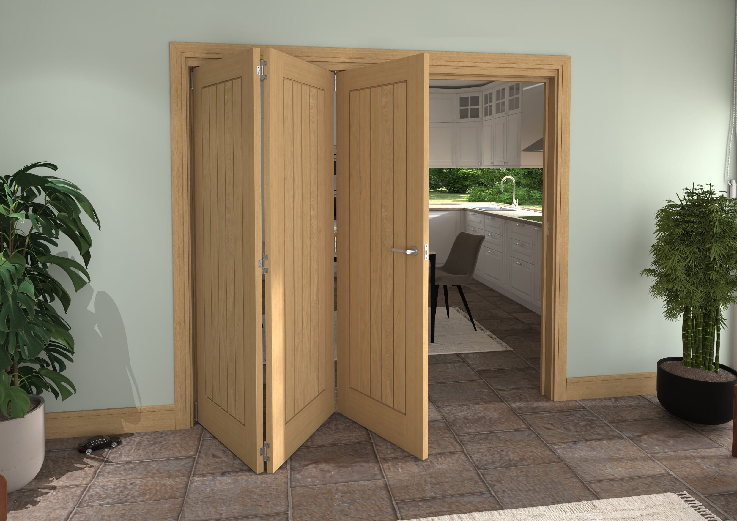 Prefinished Mexicano Oak 3 Door Roomfold Grande (3 + 0 x 711mm Doors)