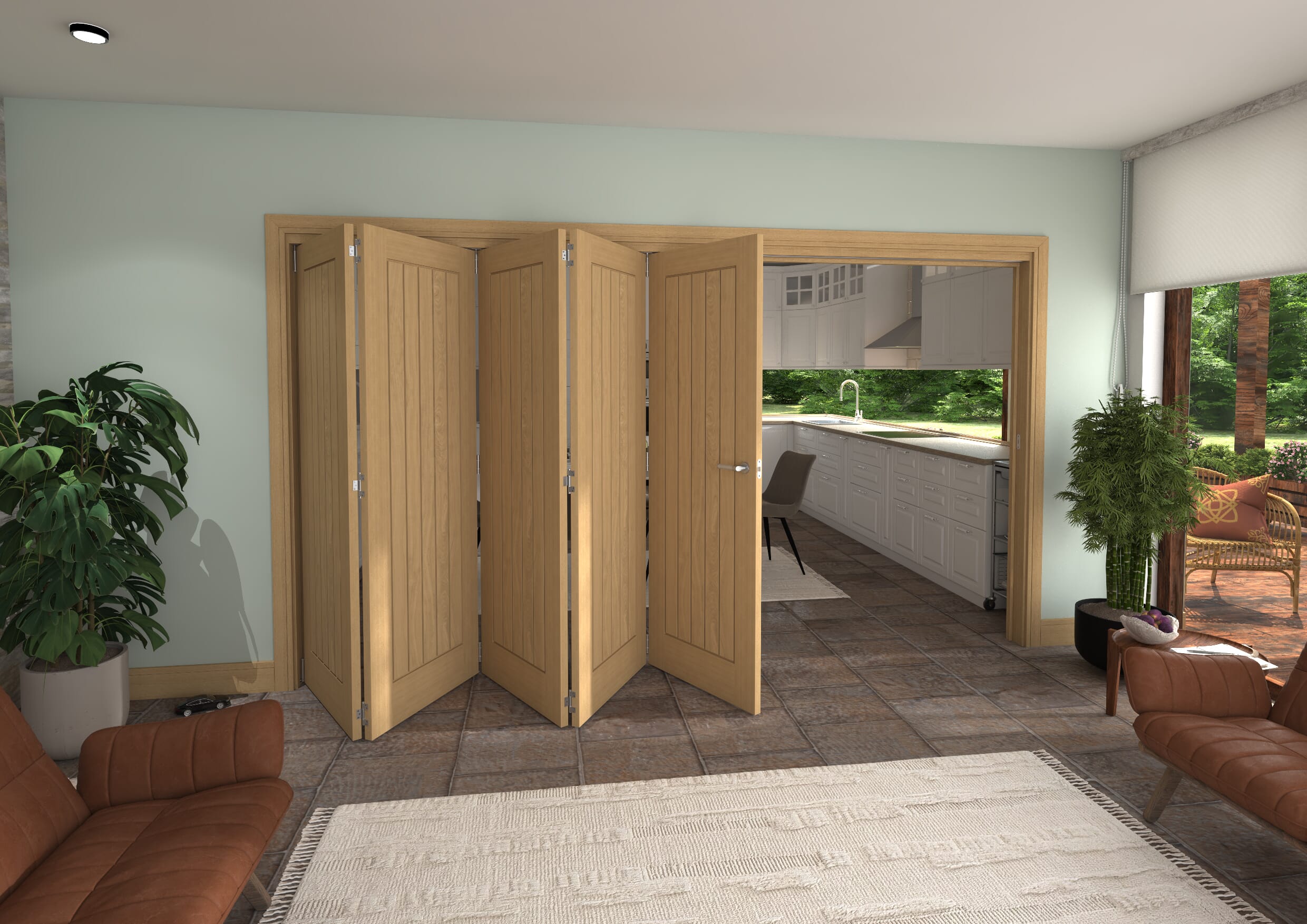 Prefinished Mexicano Oak 5 Door Roomfold Grande (5 + 0 x 711mm Doors)