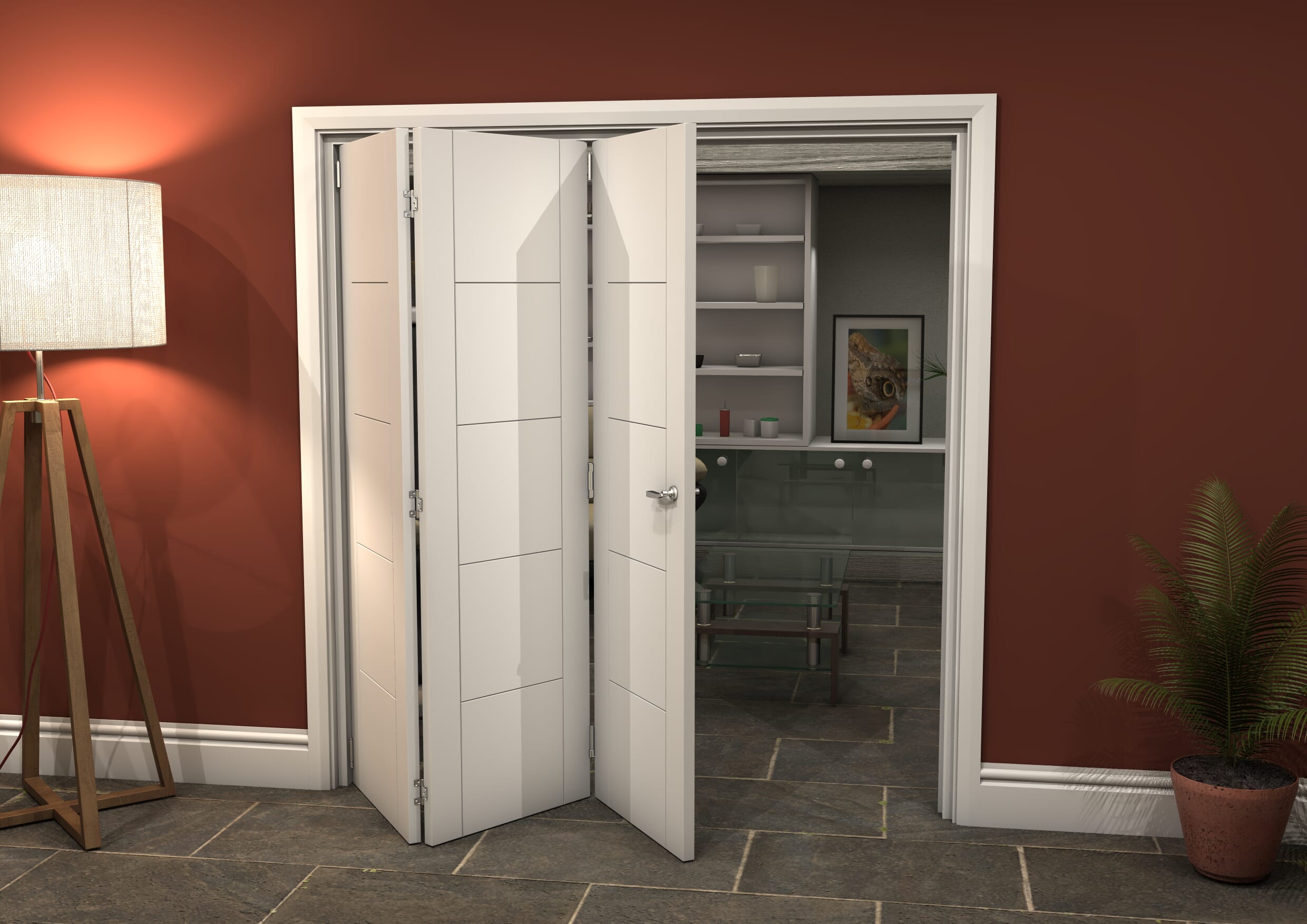 White Iseo 3 Door Roomfold Grande (3 + 0 x 457mm Doors) at Vibrant Doors