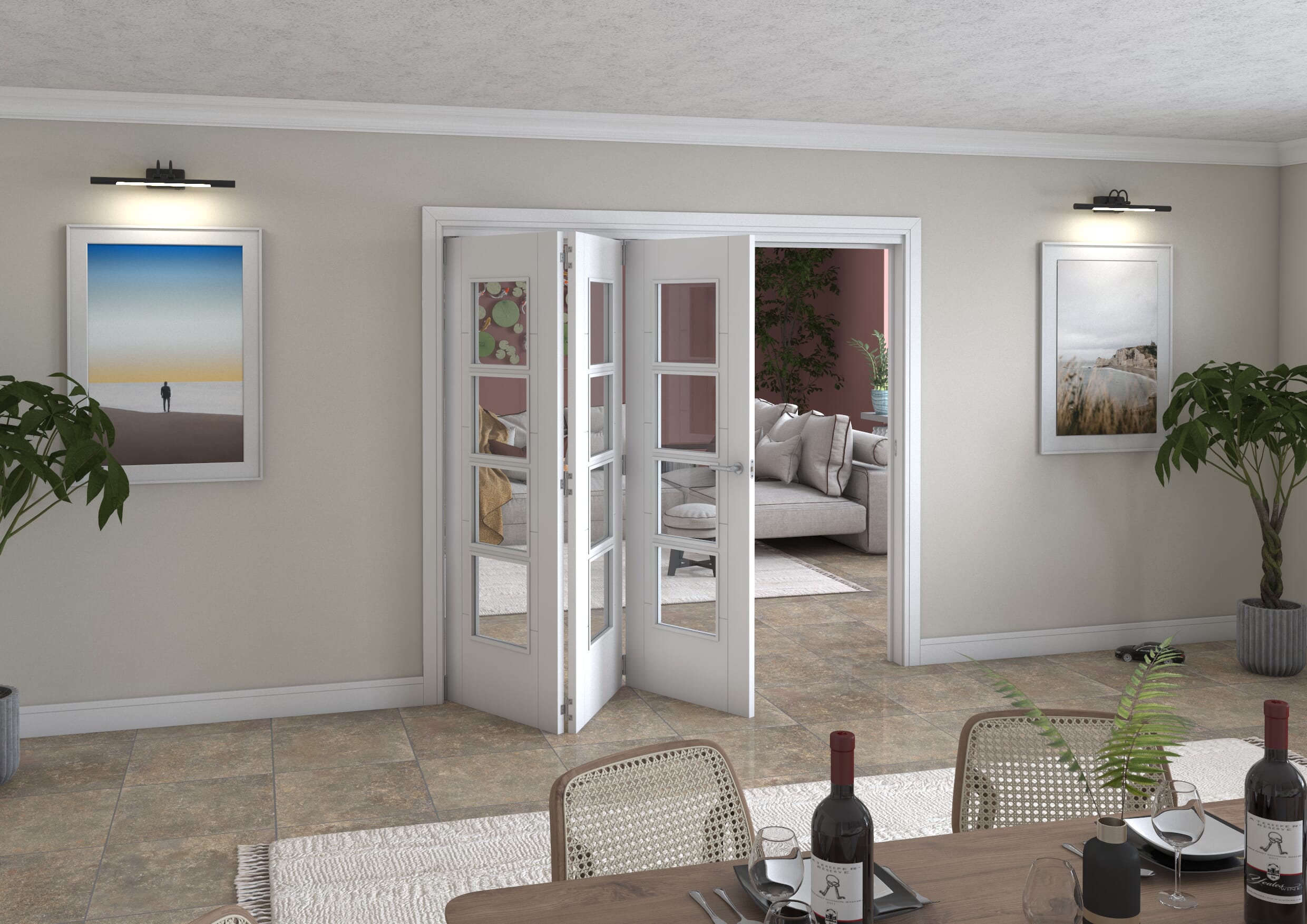 2208x2060x133mm Iseo White 4L Clear Roomfold Grande (3+0)