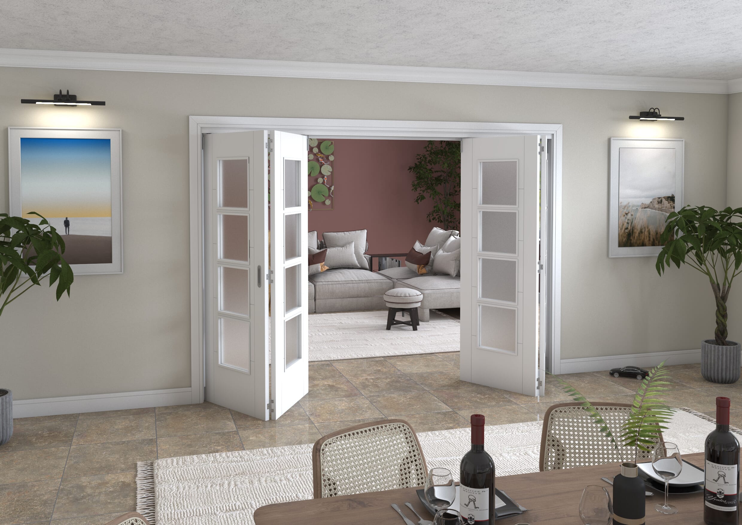 Iseo White 4 Light Frosted 4 Door Roomfold Grande (2 + 2 x 711mm Doors)