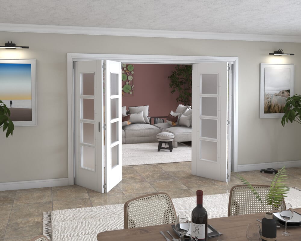Iseo White 4 Light Frosted 4 Door Roomfold Grande (2 + 2 x 711mm Doors)