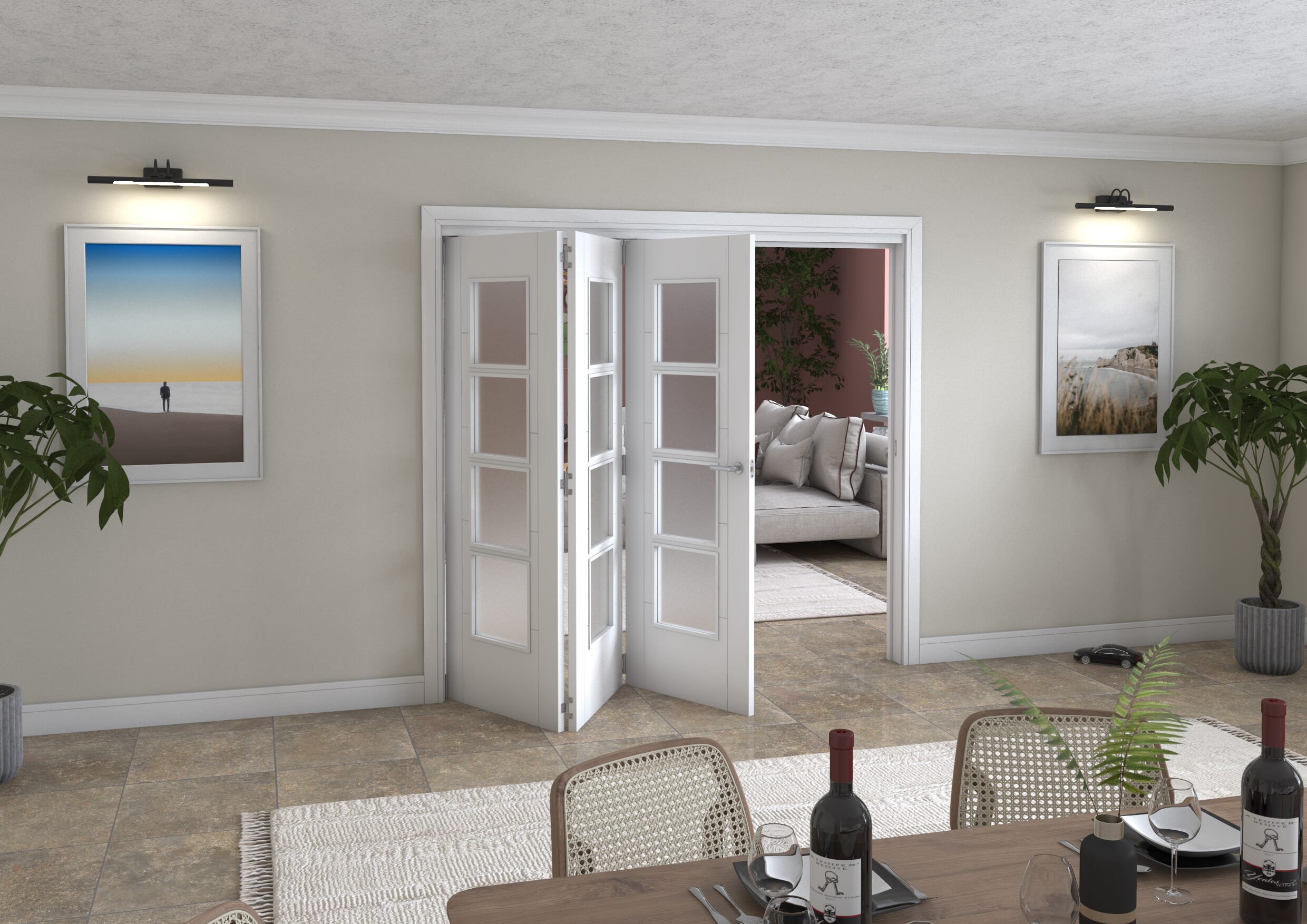 Iseo White 4 Light Frosted 3 Door Roomfold Grande (3 + 0 x 711mm Doors)