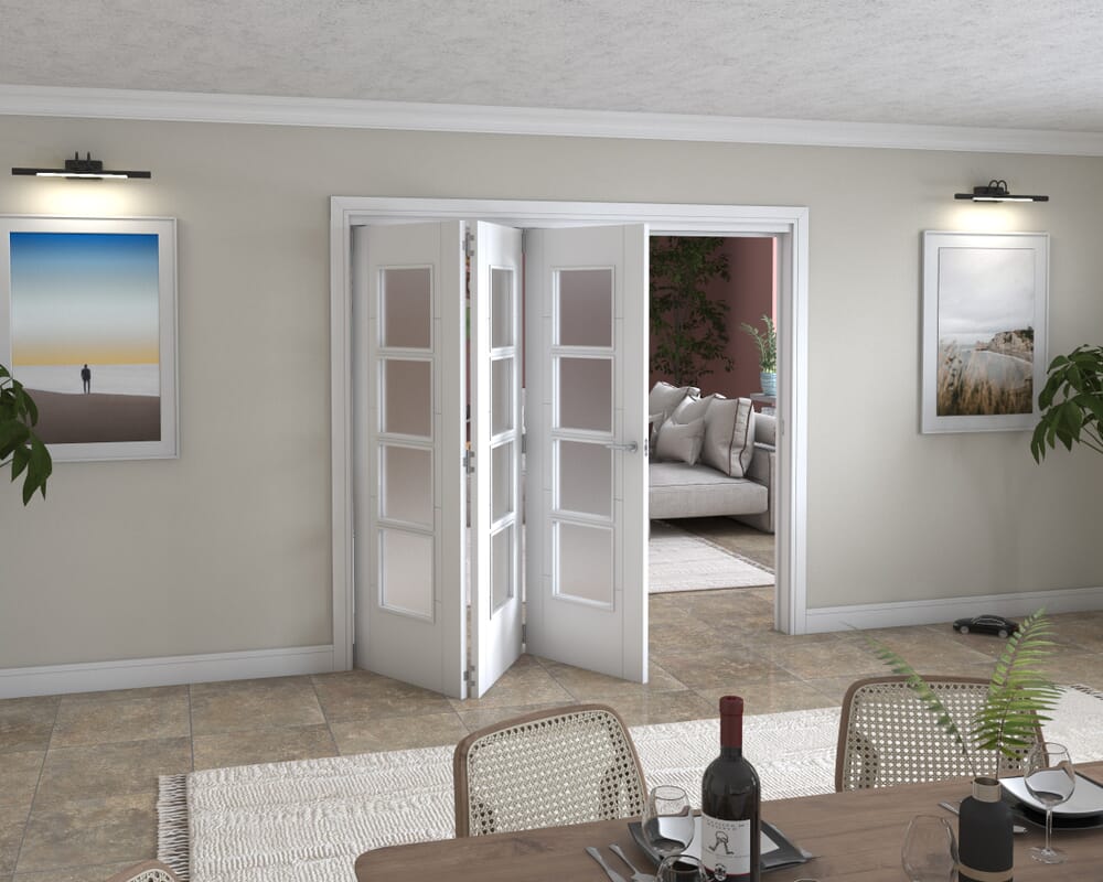 Iseo White 4 Light Frosted 3 Door Roomfold Grande (3 + 0 x 711mm Doors)