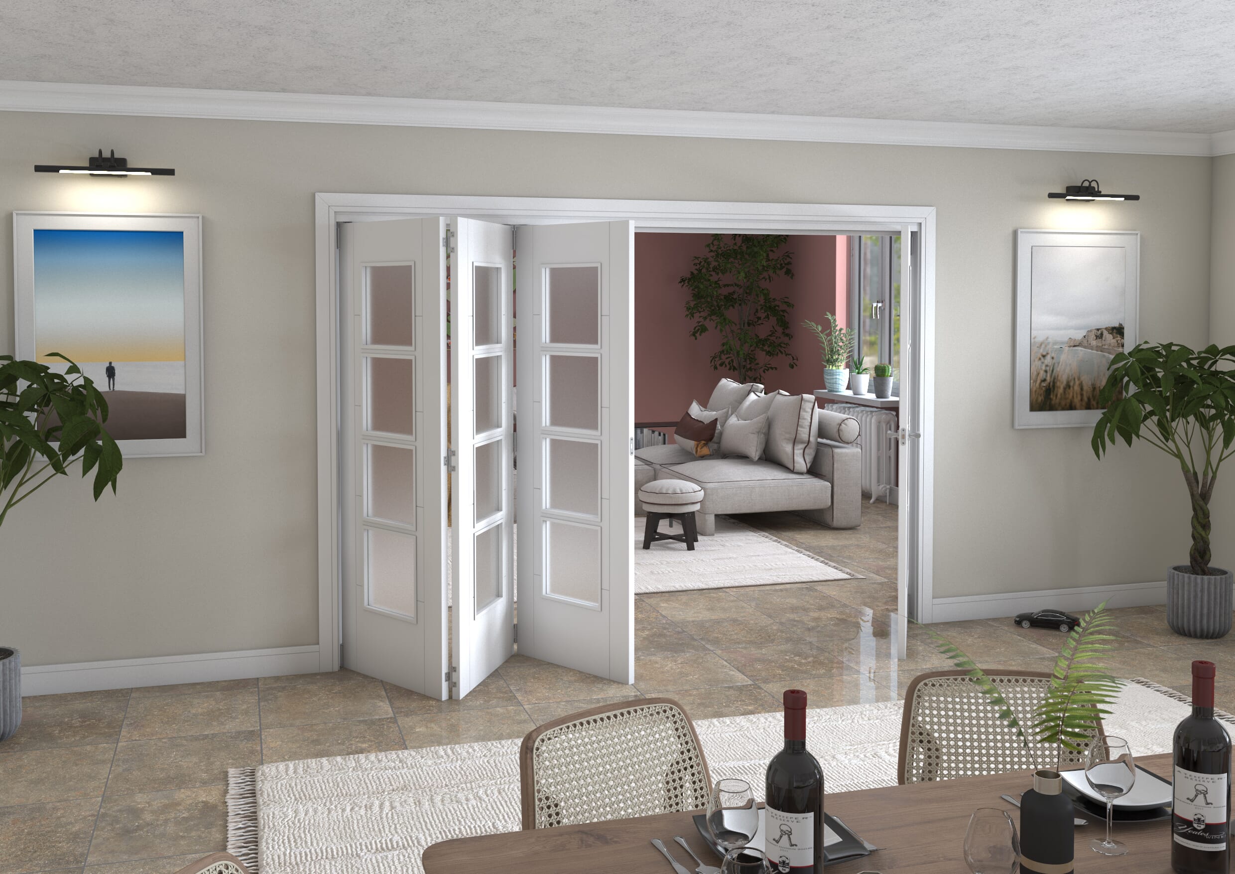 Iseo White 4 Light Frosted 4 Door Roomfold Grande (3 + 1 x 711mm Doors)