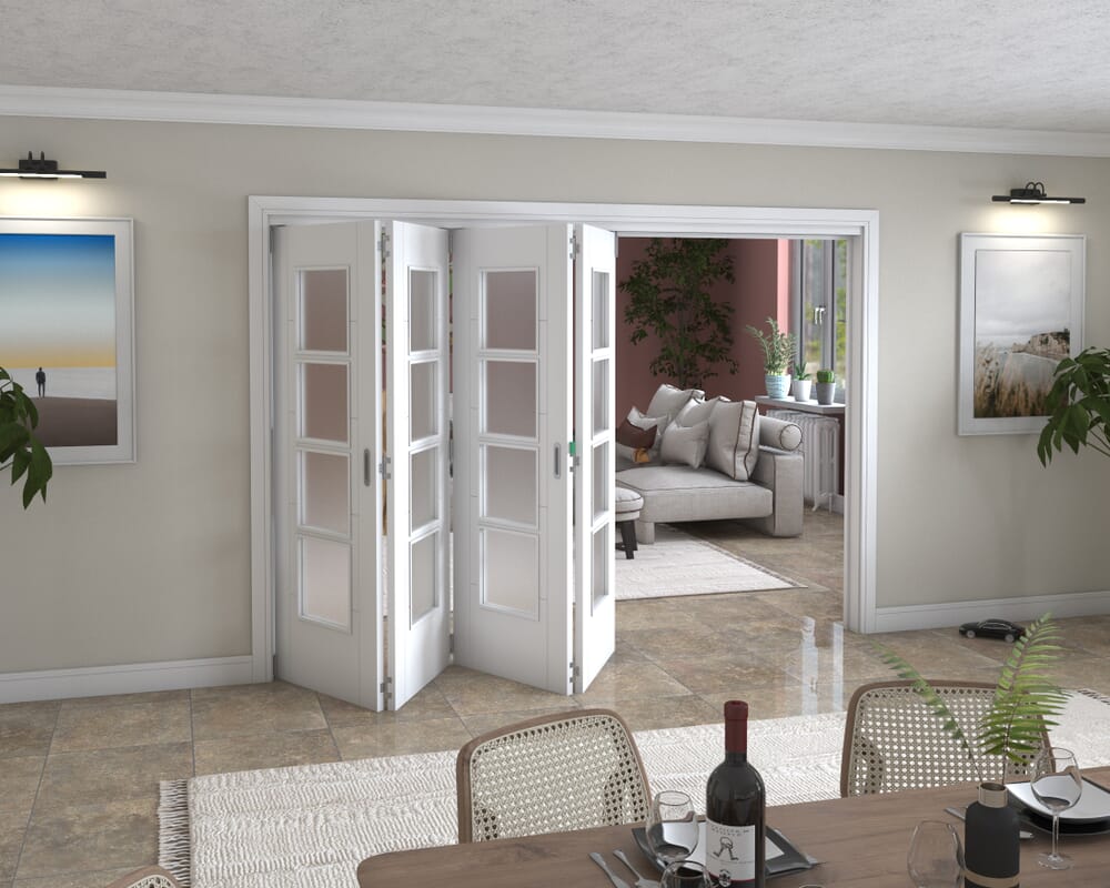 Iseo White 4 Light Frosted 4 Door Roomfold Grande (4 + 0 x 711mm Doors)