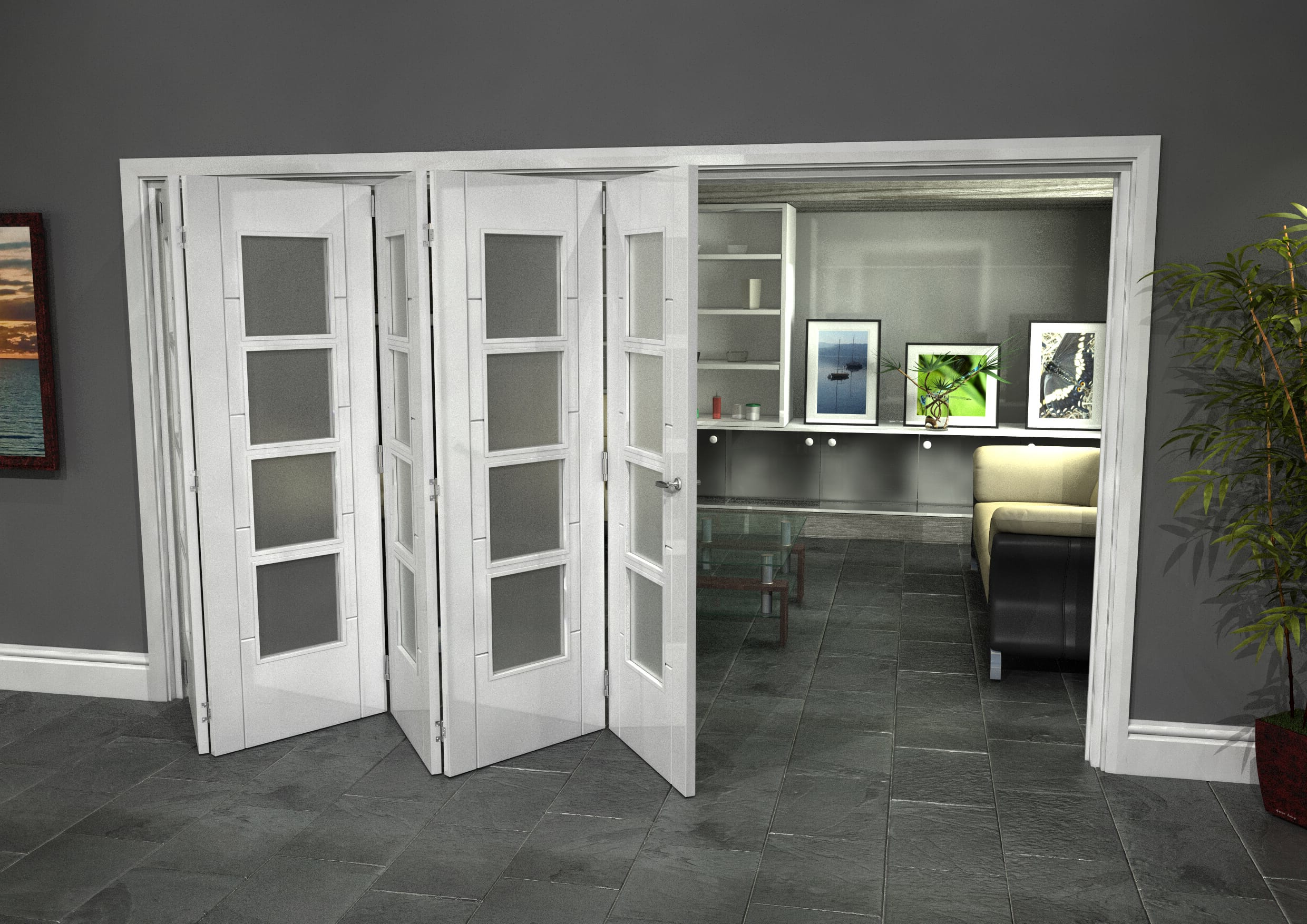 Iseo White 4 Light Frosted 5 Door Roomfold Grande (5 + 0 X 711mm Doors ...