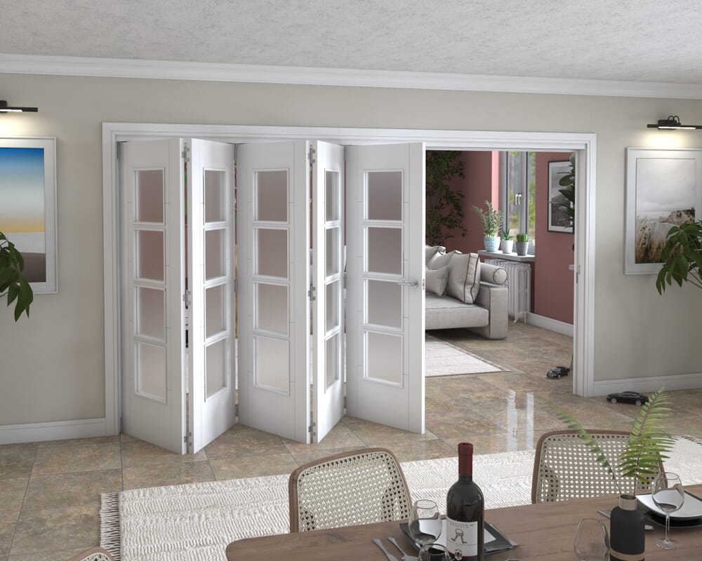 Iseo White 4 Light Frosted 5 Door Roomfold Grande (5 + 0 x 711mm Doors)