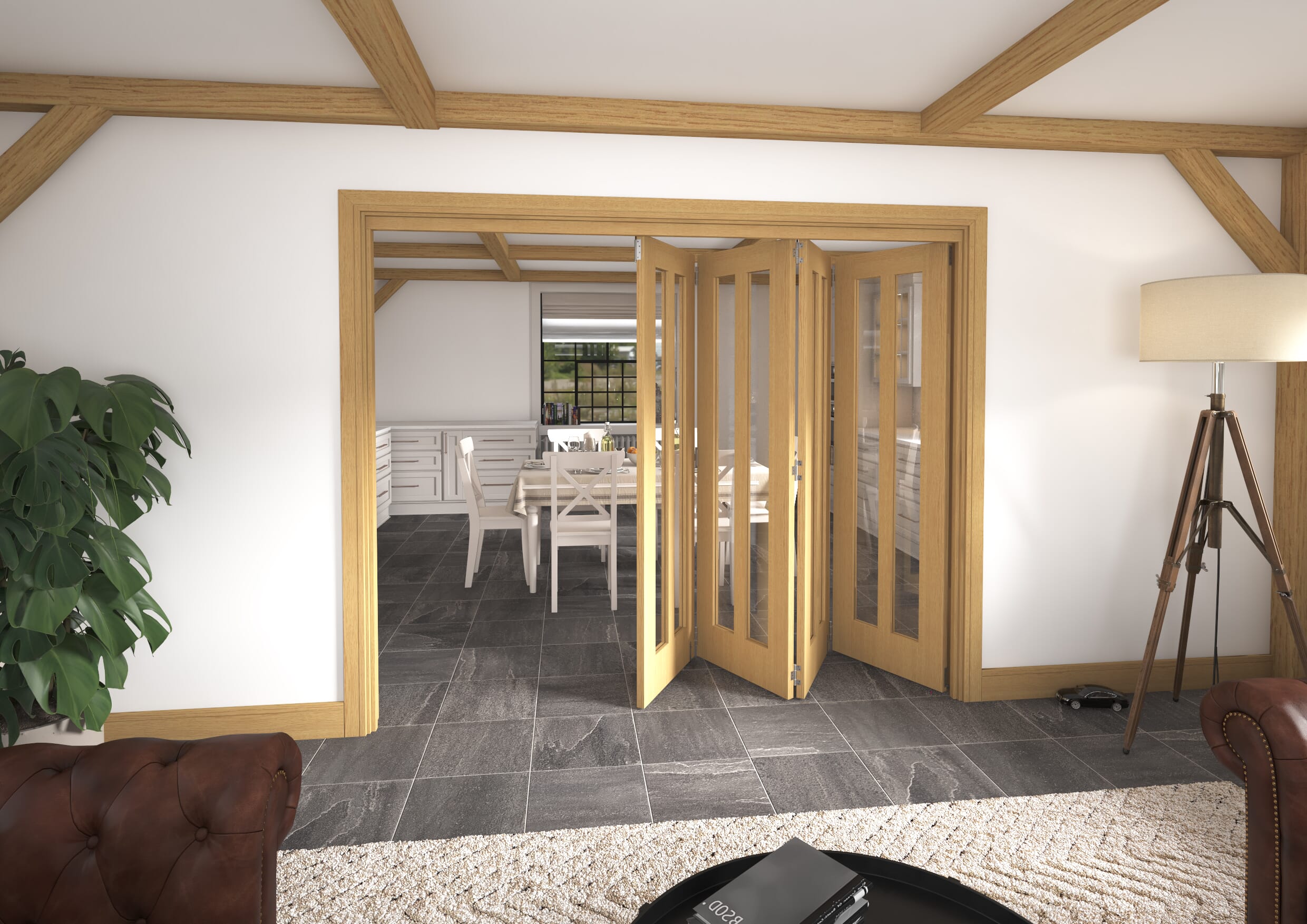 2521x2060x133mm Aston Oak Roomfold Grande (4+0)