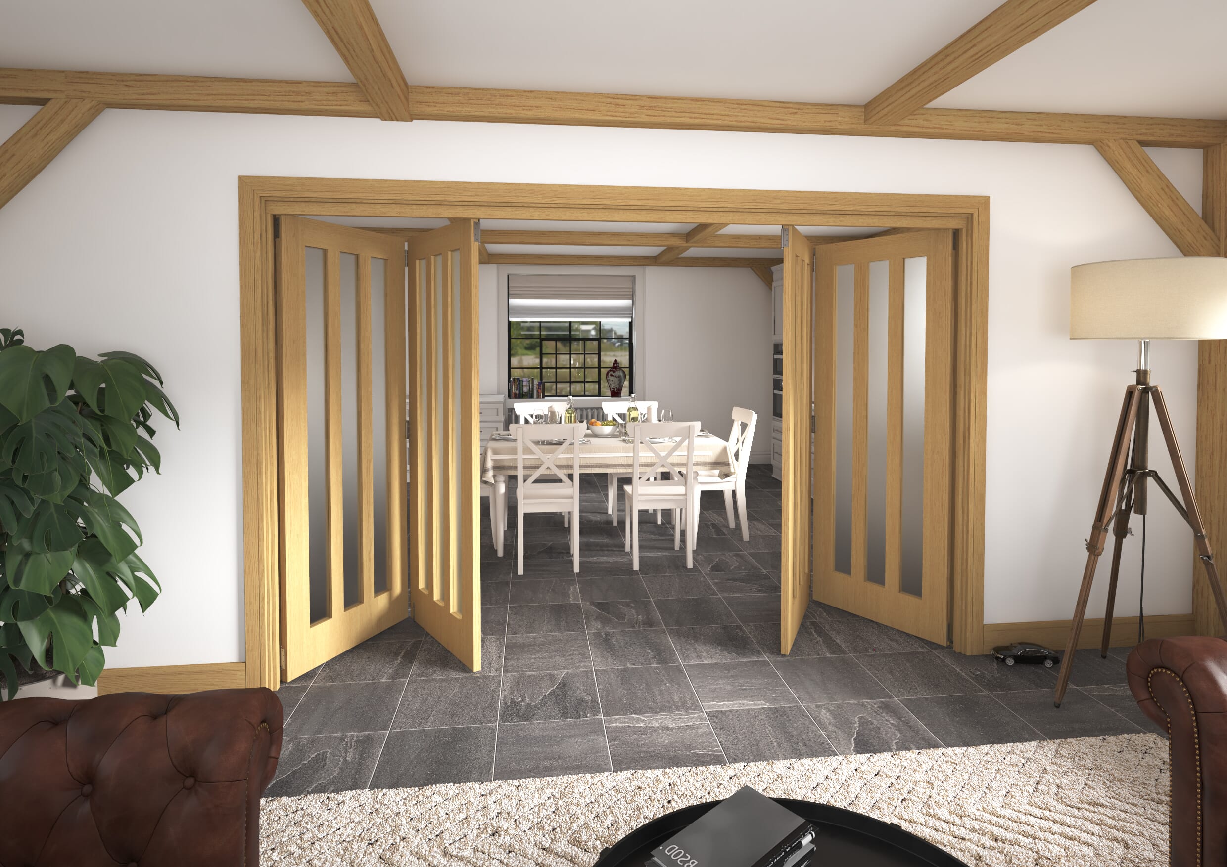3136x2060x133mm Aston Oak Frosted Roomfold Grande (2+2)