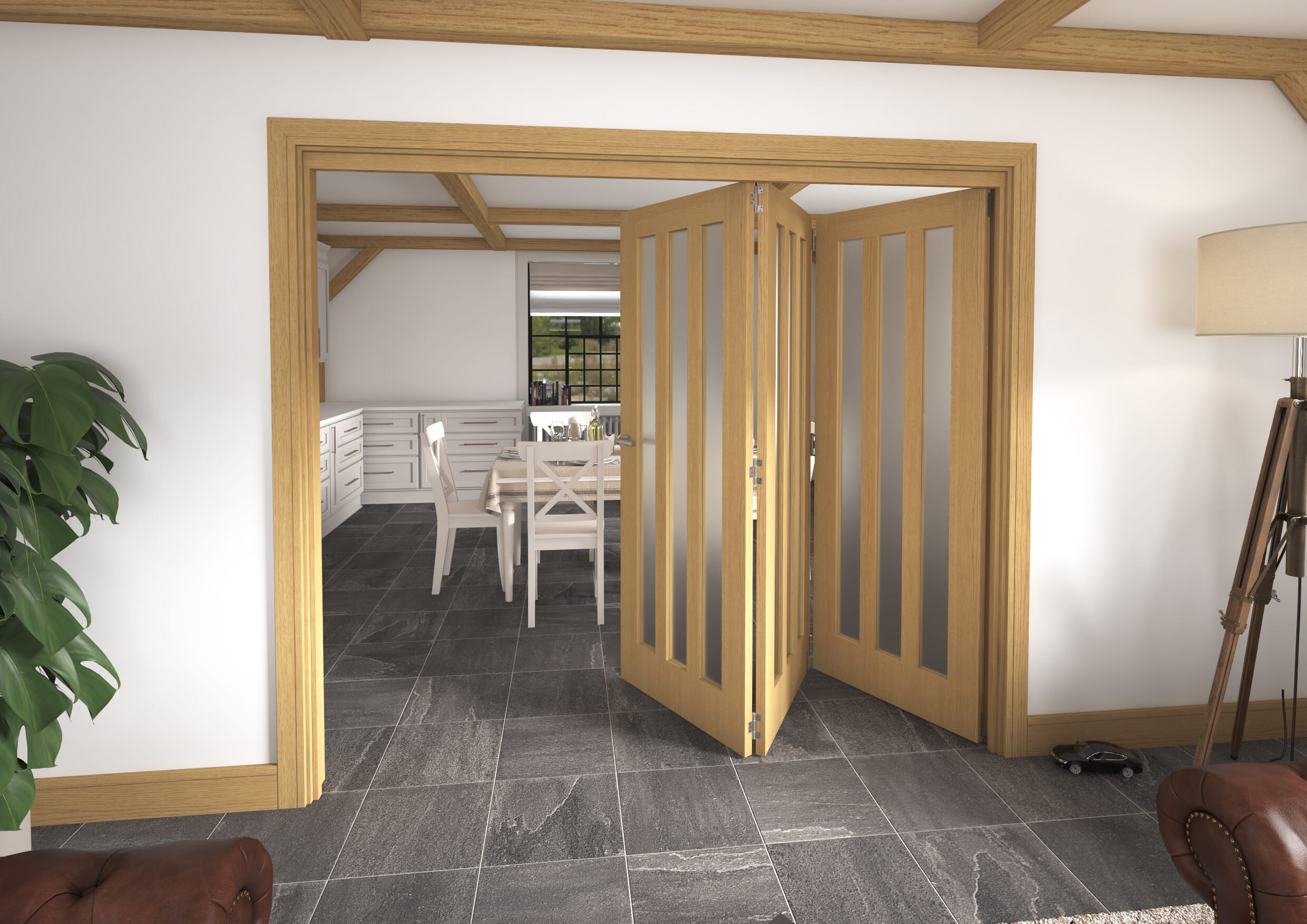 2374x2060x133mm Aston Oak Frosted Roomfold Grande (3+0)