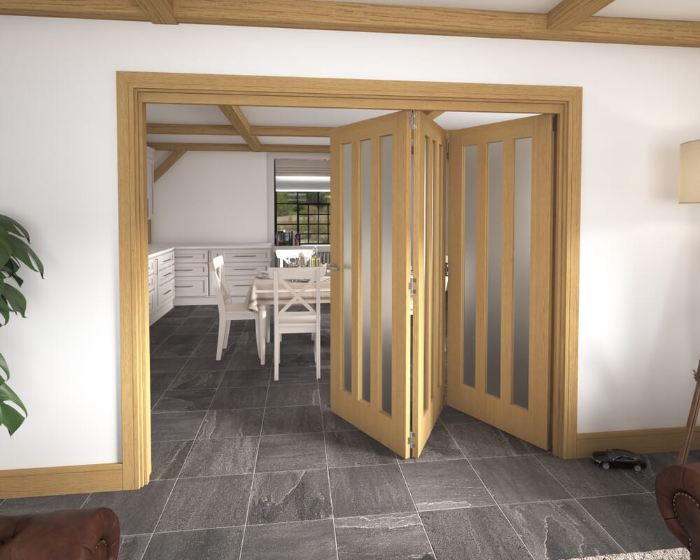 2374x2060x133mm Aston Oak Frosted Roomfold Grande (3+0)