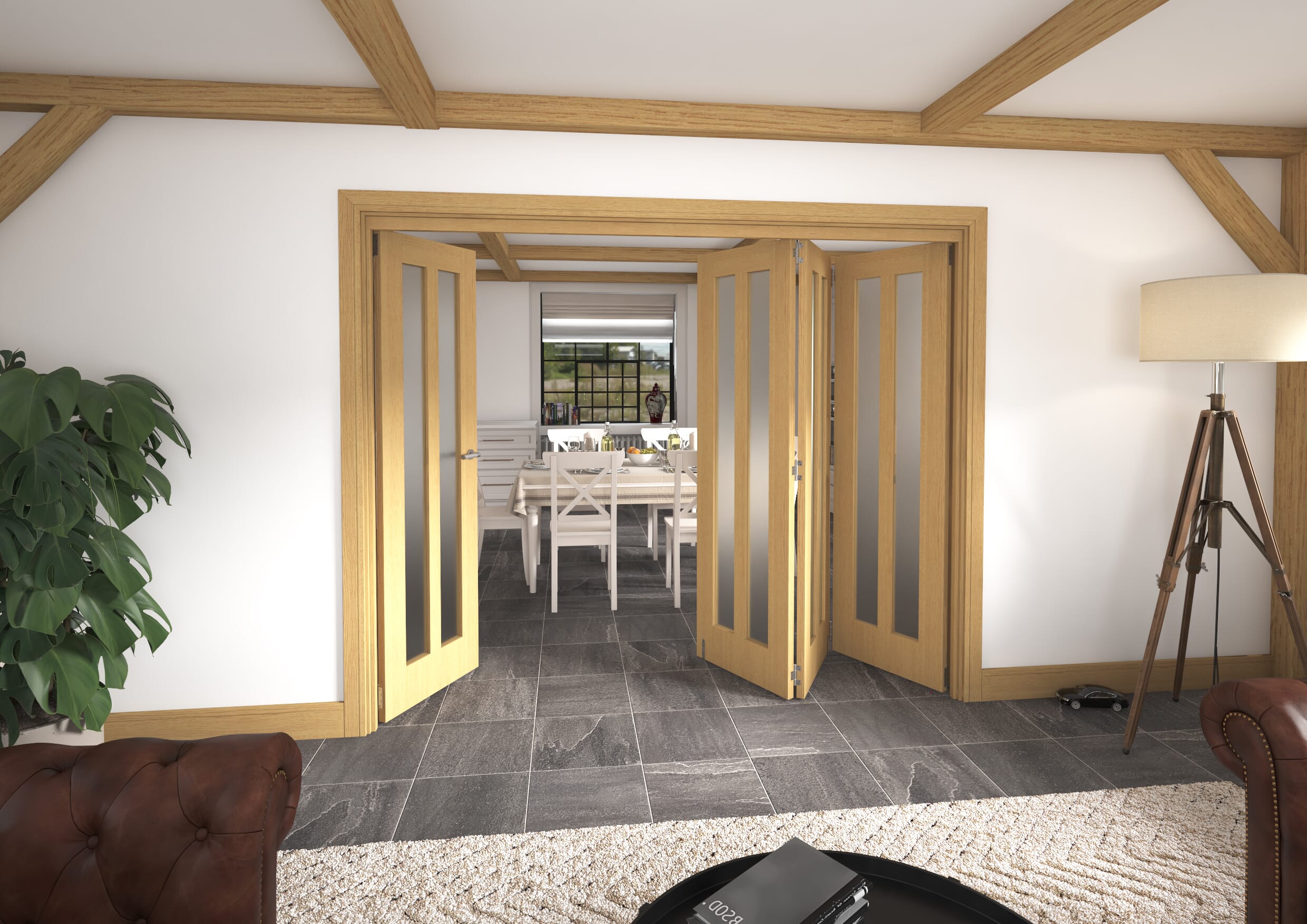 2528x2060x133mm Aston Oak Frosted Roomfold Grande (3+1)