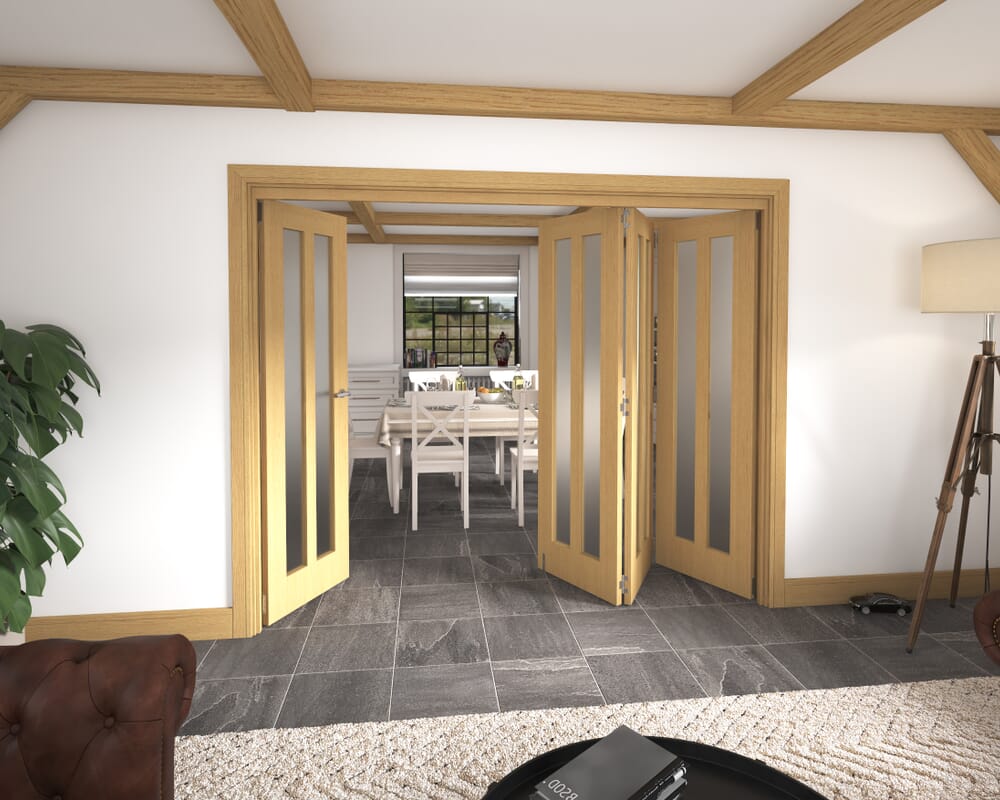 2528x2060x133mm Aston Oak Frosted Roomfold Grande (3+1)