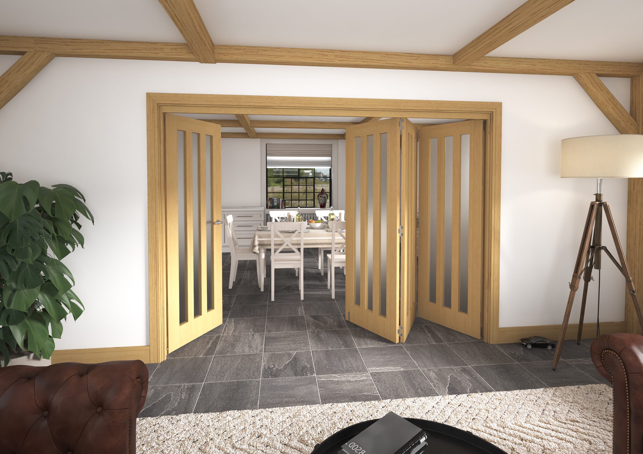 2832x2060x133mm Aston Oak Frosted Roomfold Grande (3+1)