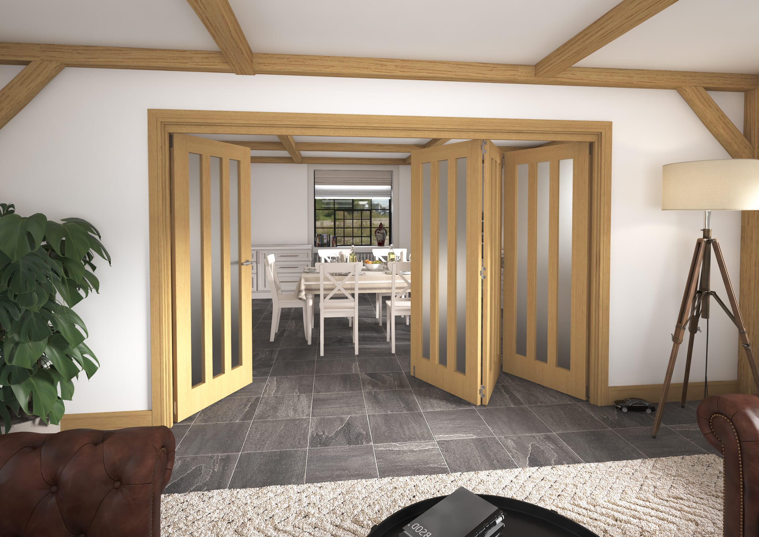 3136x2060x133mm Aston Oak Frosted Roomfold Grande (3+1)