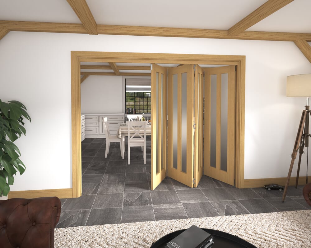 2521x2060x133mm Aston Oak Frosted Roomfold Grande (4+0)