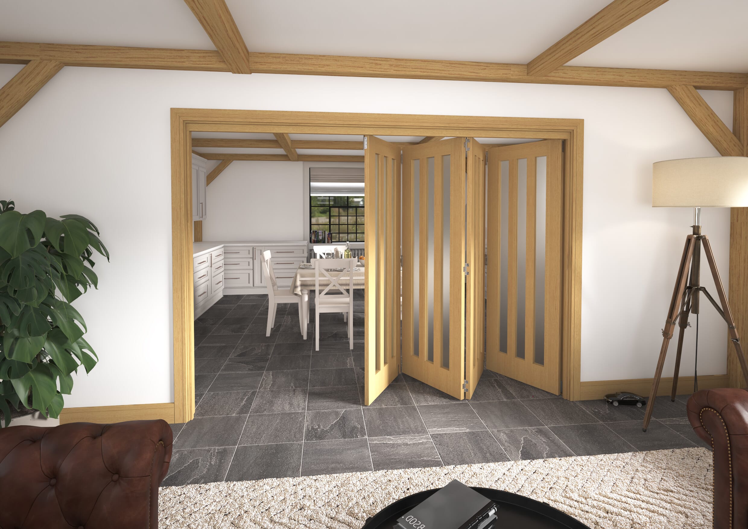 2832x2060x133mm Aston Oak Frosted Roomfold Grande (4+0)