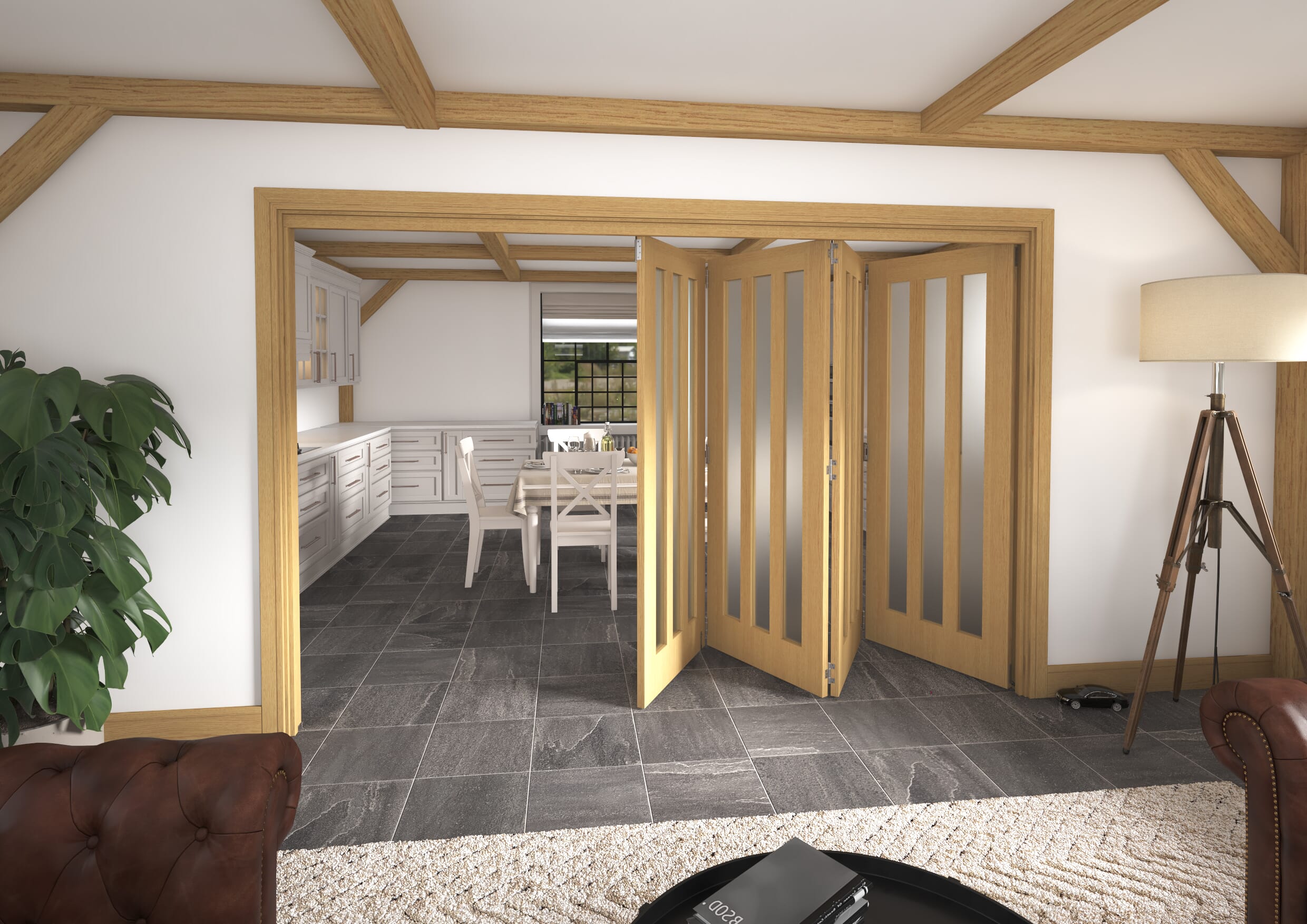3129x2060x133mm Aston Oak Frosted Roomfold Grande (4+0)