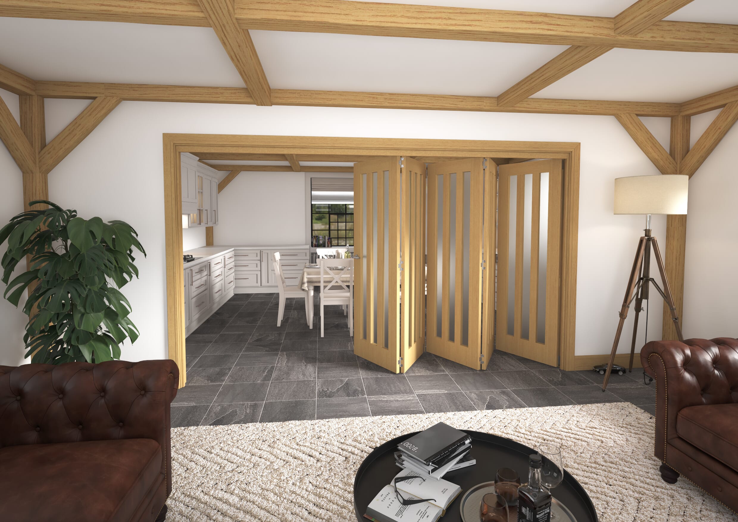 3891x2060x133mm Aston Oak Frosted Roomfold Grande (5+0)