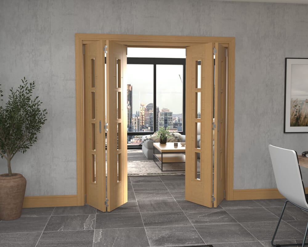 Iseo Oak 4 Light Clear 4 Door Roomfold Grande (2 + 2 x 457mm Doors)