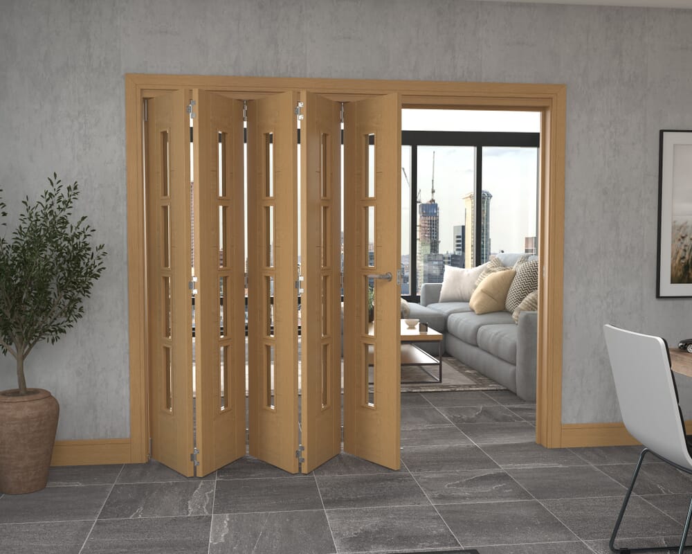 Iseo Oak 4 Light Clear 5 Door Roomfold Grande (5 + 0 x 457mm Doors)