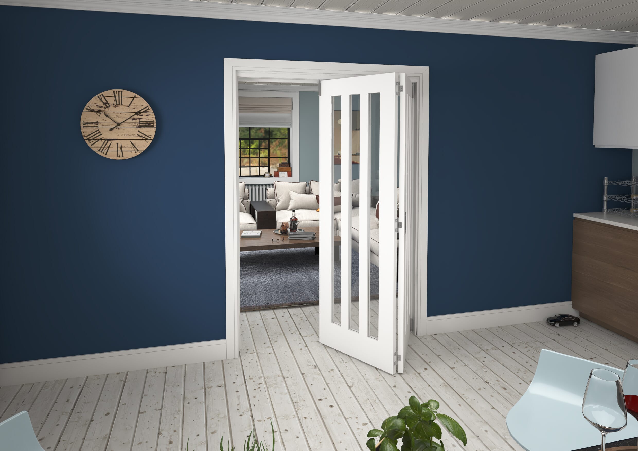 1447x2060x133mm Aston Clear Glazed White Roomfold Grande (2+0)