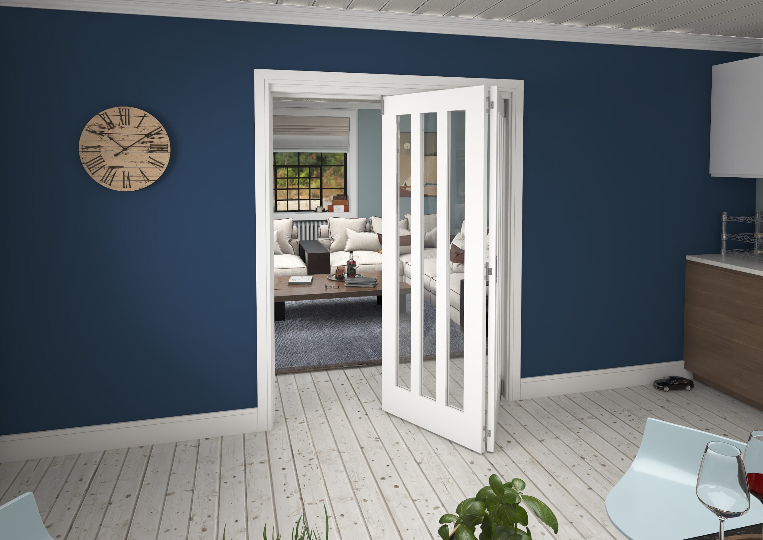 1599x2060x133mm Aston Clear Glazed White Roomfold Grande (2+0)