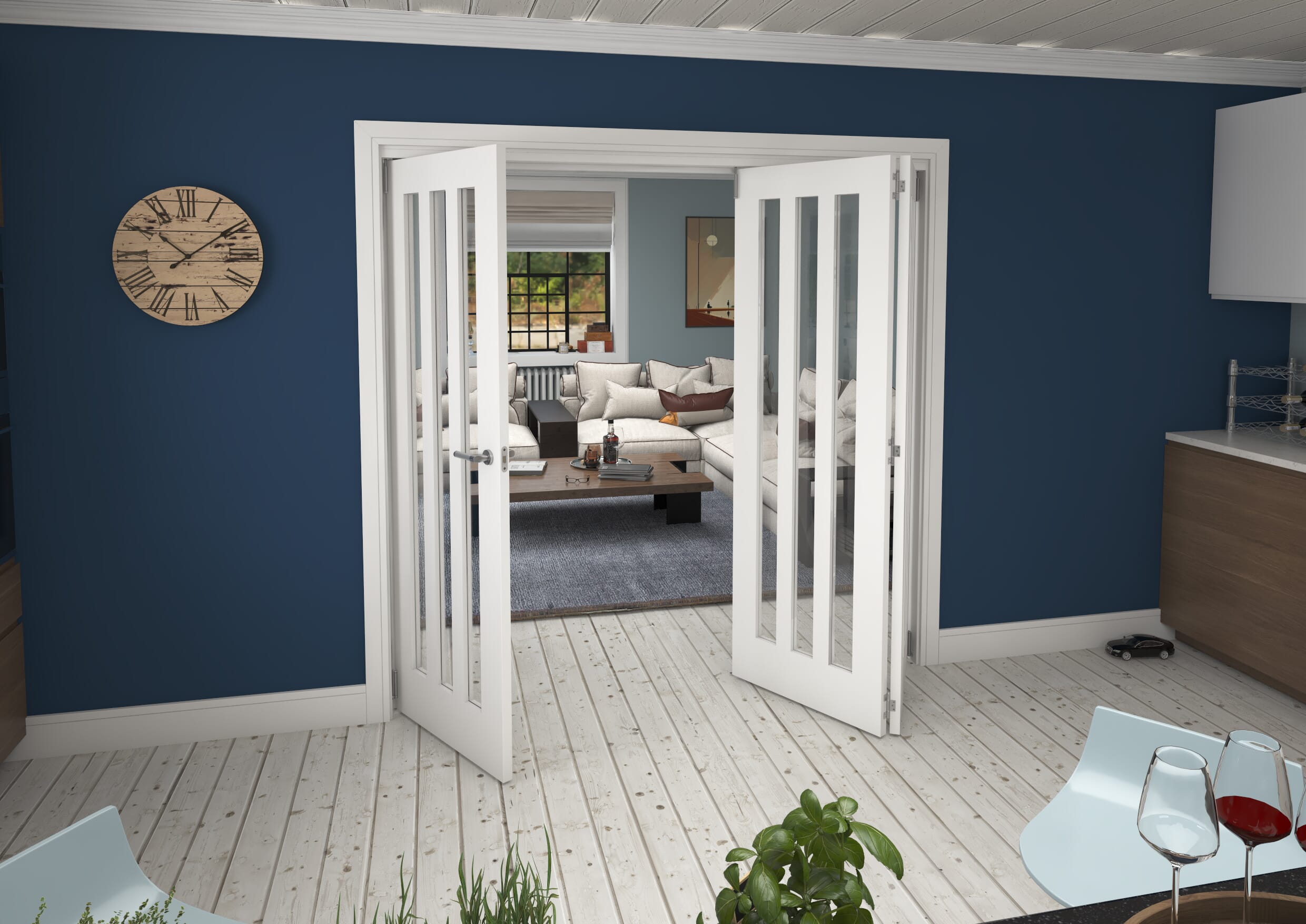 2143x2060x133mm Aston Clear Glazed White Roomfold Grande (2+1)