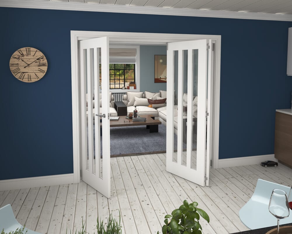 2143x2060x133mm Aston Clear Glazed White Roomfold Grande (2+1)