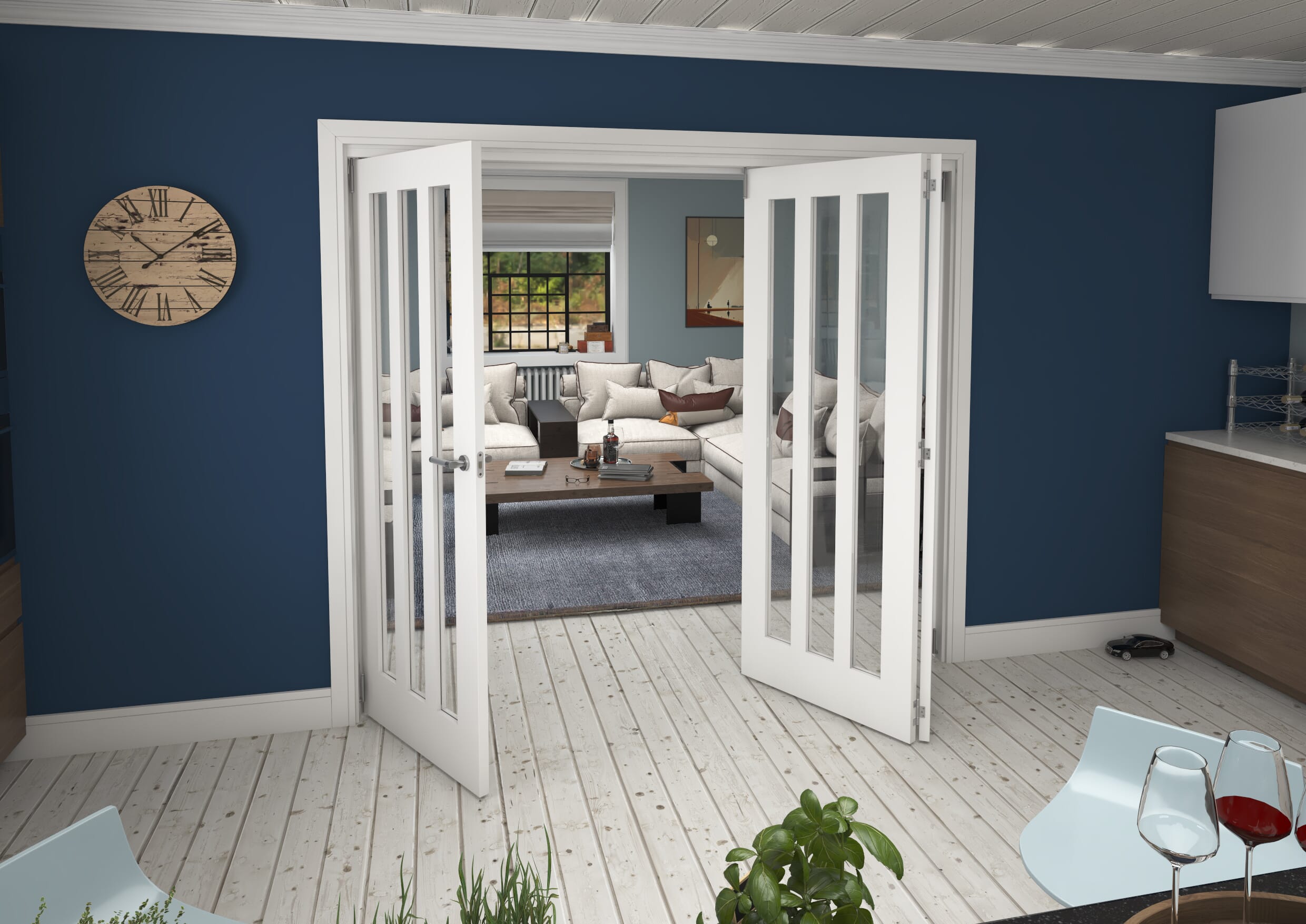 2371x2060x133mm Aston Clear Glazed White Roomfold Grande (2+1)
