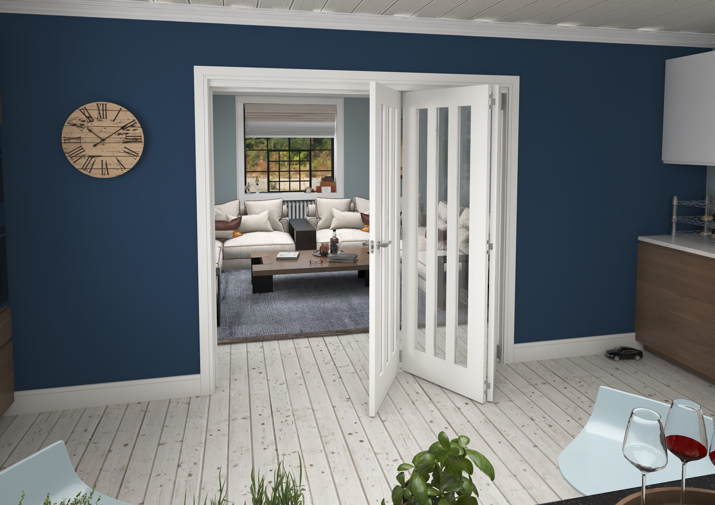 2133x2060x133mm Aston Clear Glazed White Roomfold Grande (3+0)
